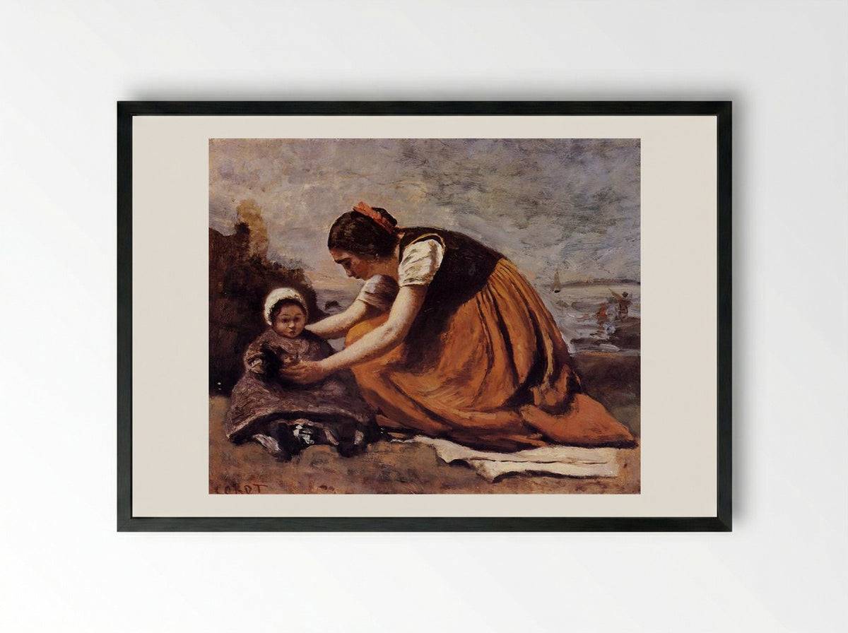 Mother and Child - Camille Corot - Framed Print Black