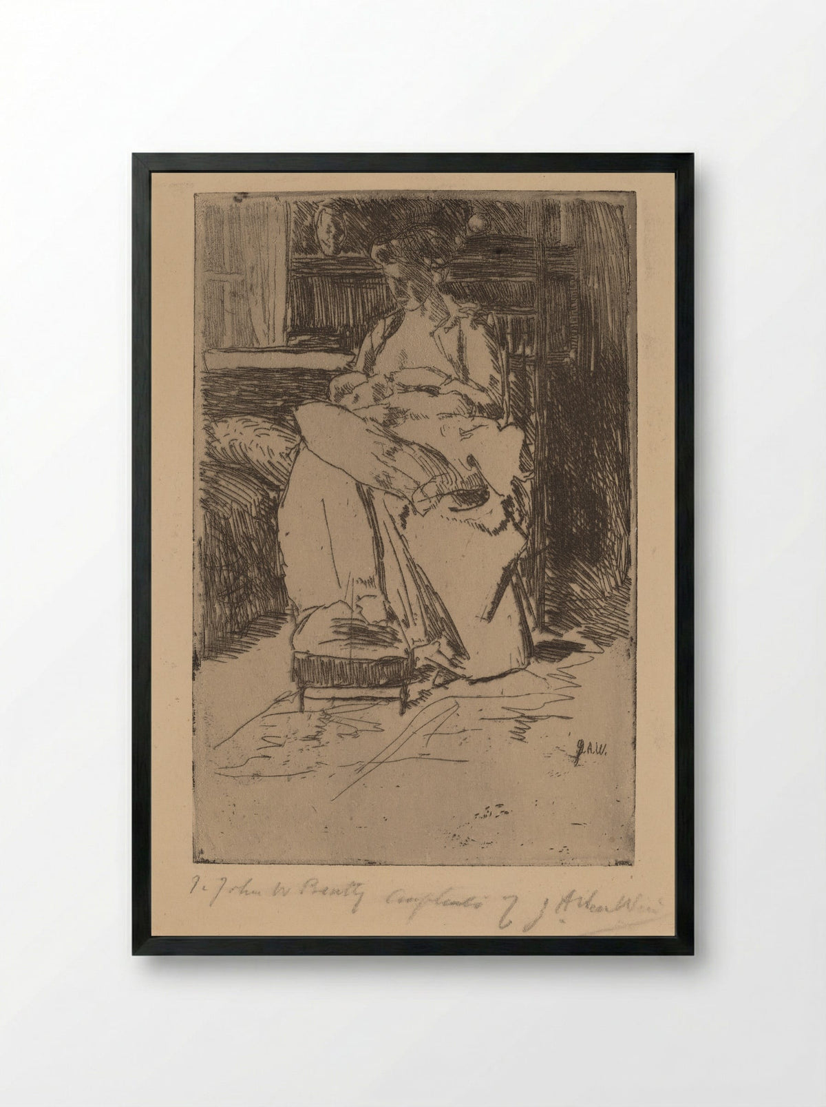 Mother and Child - Julian Alden Weir - Framed Print Black