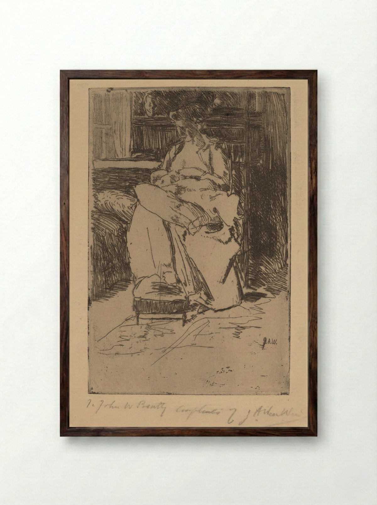 Mother and Child - Julian Alden Weir - Framed Print Dark Wood