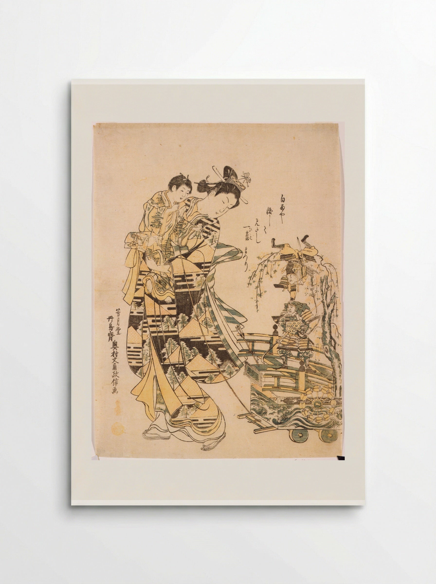 Mother and Son with Sannō Festival Toy Cart - Okumura Masanobu - Poster