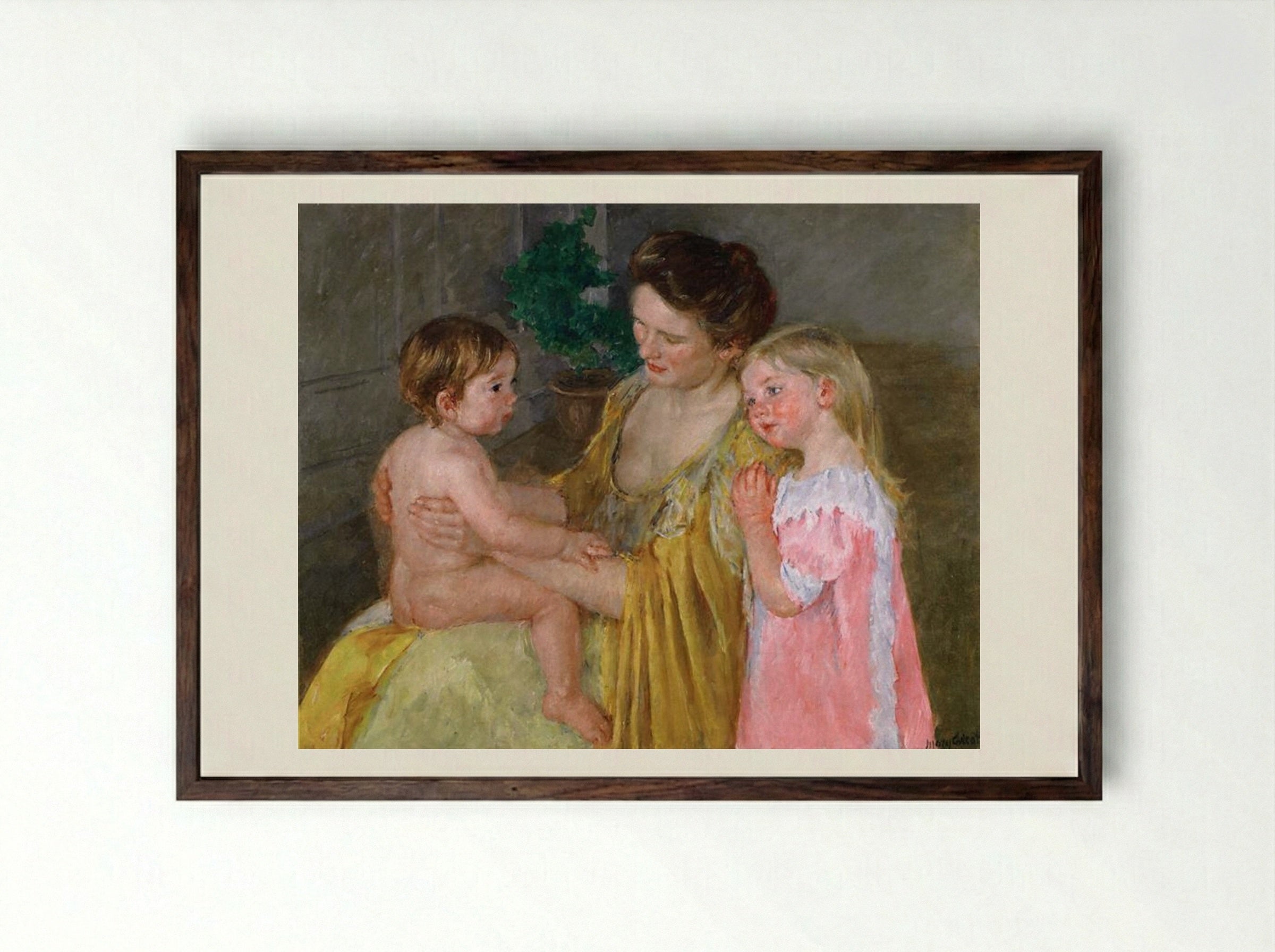 Mother and Two Children - Mary Cassatt - Framed Print Dark Wood