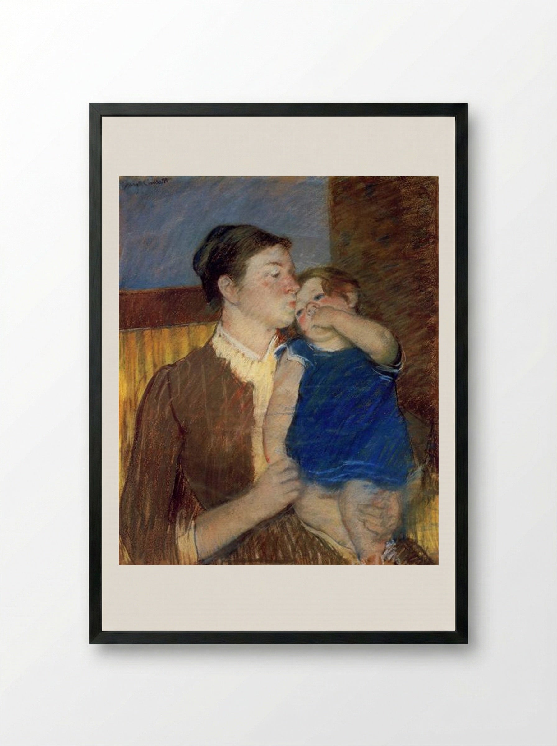 Mother's Goodnight Kiss - Mary Cassatt - Framed Print Black