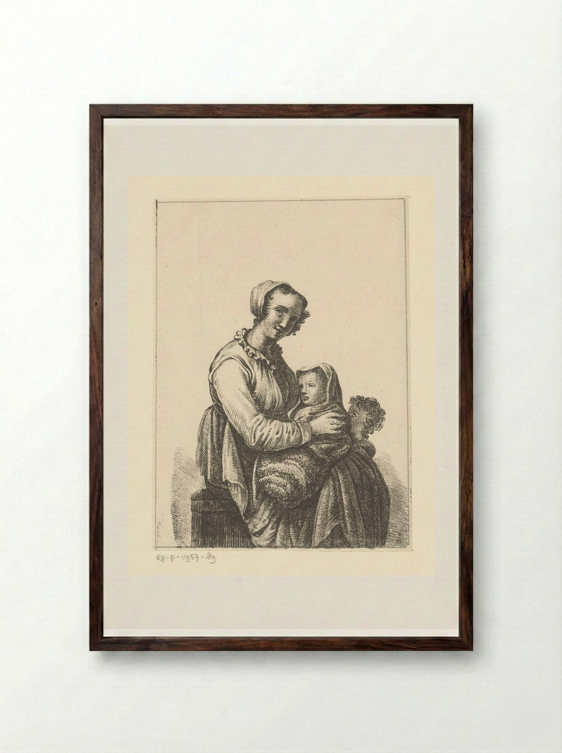 Mother with Baby and Toddler - Pieter Bartholomeusz. Barbiers - Framed Print Dark Wood