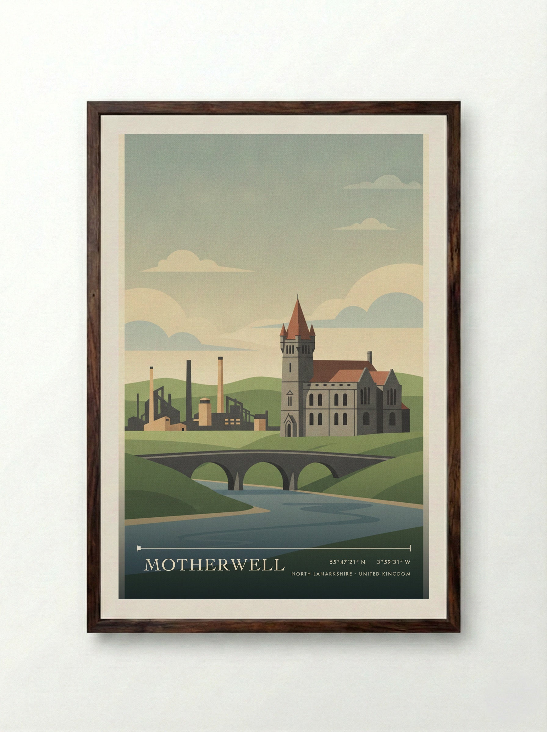 Motherwell North Lanarkshire United Kingdom Travel Poster - Framed Print Dark Wood