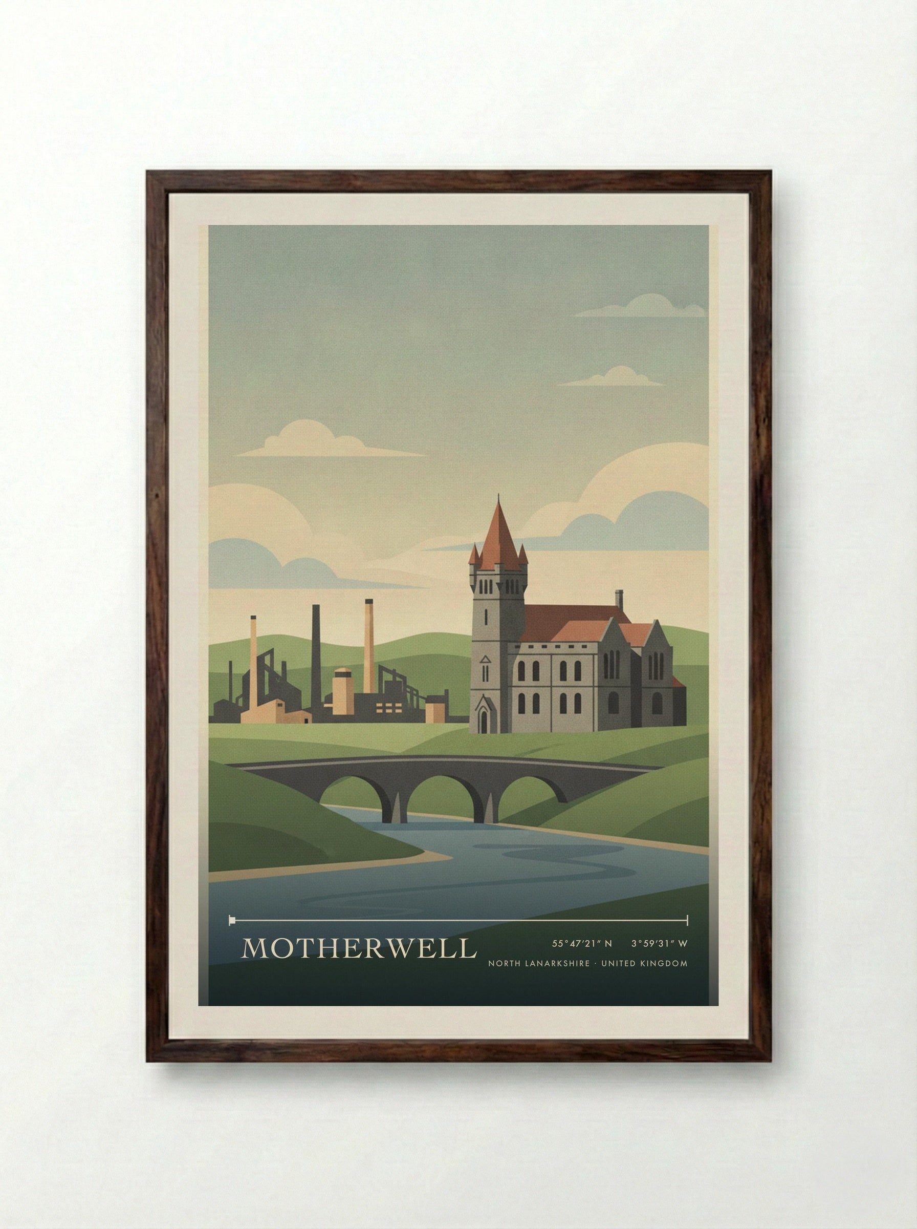 Motherwell North Lanarkshire United Kingdom Travel Poster - Framed Print Dark Wood