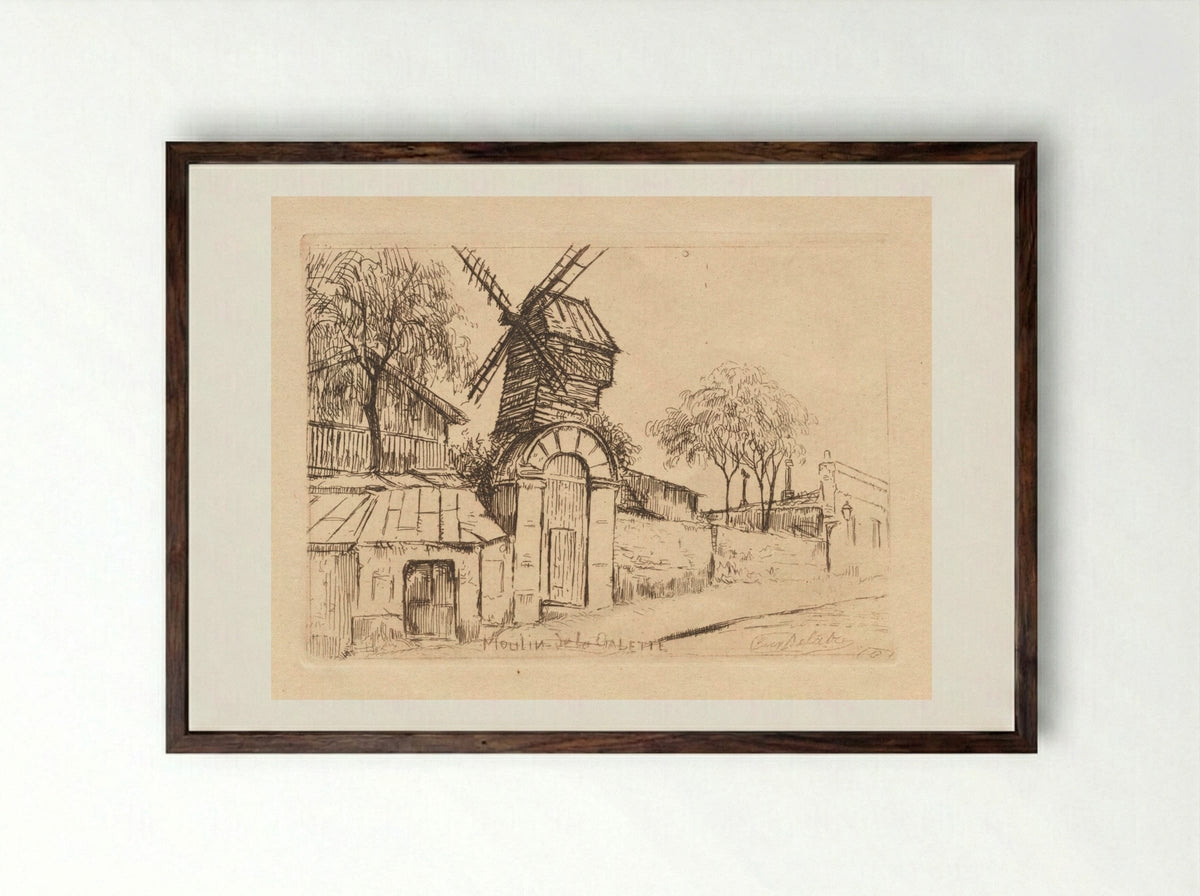 Moulin de la Galette - Eugène Delâtre - Framed Print Dark Wood