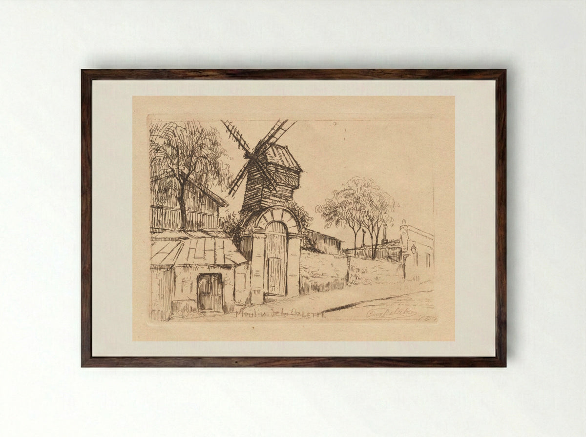 Moulin de la Galette - Eugène Delâtre - Framed Print Dark Wood