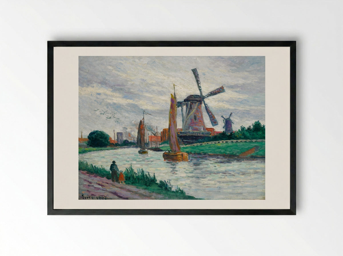 Moulins En Hollande - Maximilien Luce - Framed Print Black