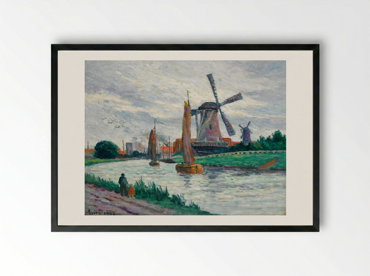 Moulins En Hollande - Maximilien Luce - Framed Print Black