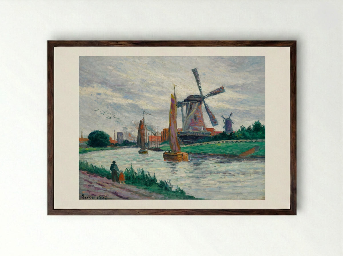 Moulins En Hollande - Maximilien Luce - Framed Print Dark Wood