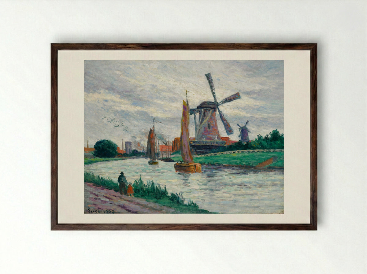 Moulins En Hollande - Maximilien Luce - Framed Print Dark Wood
