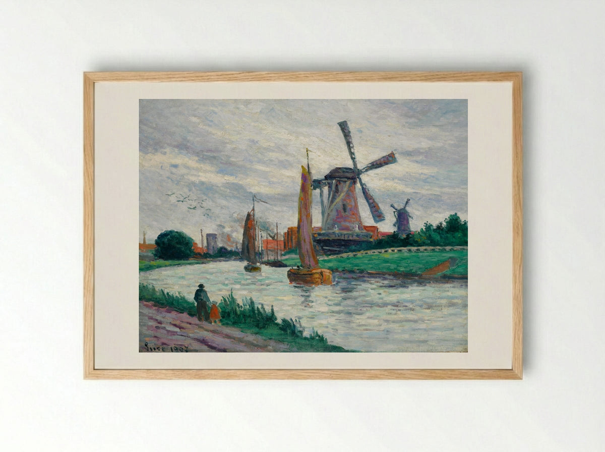 Moulins En Hollande - Maximilien Luce - Framed Print Wood