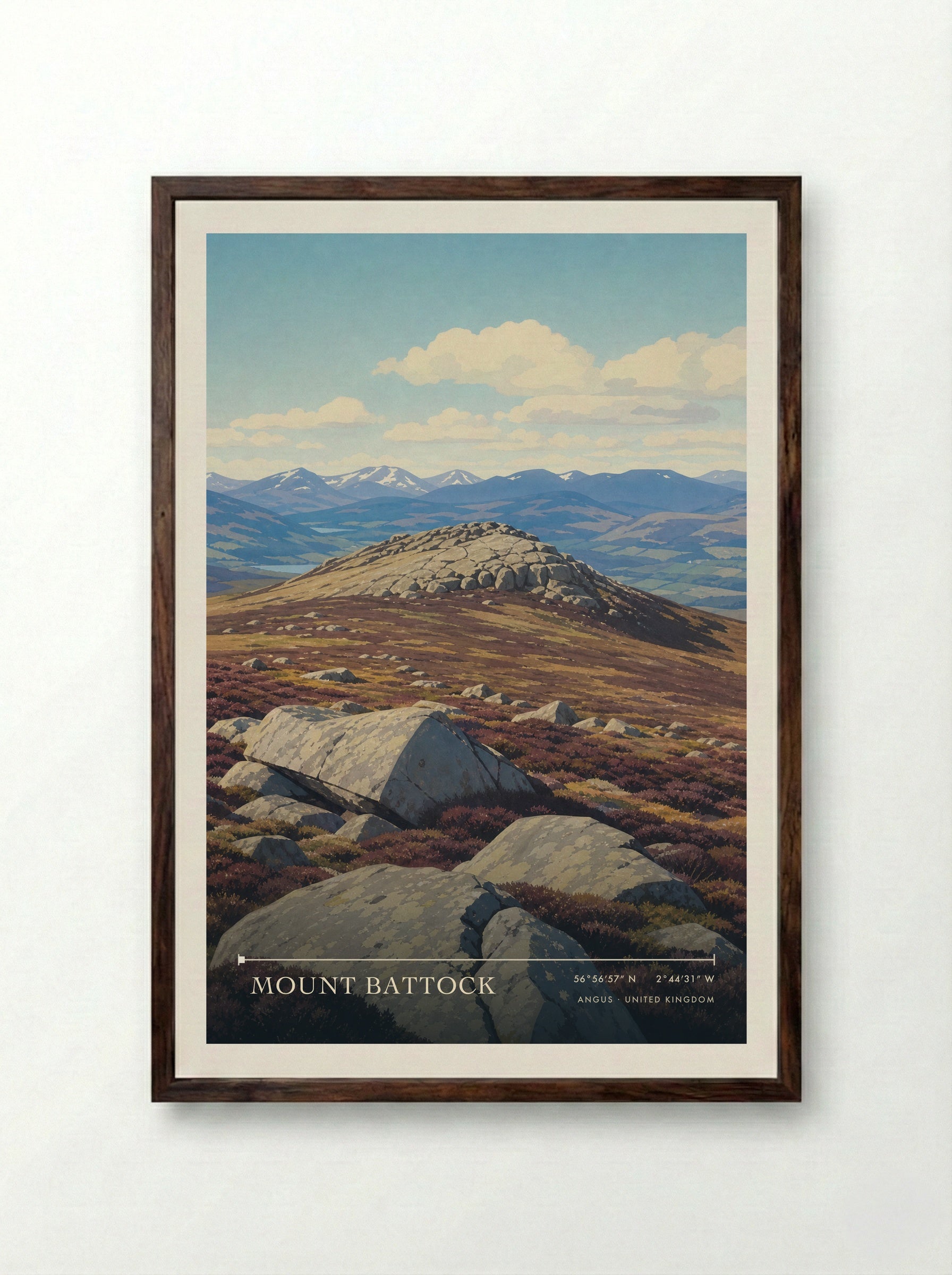 Mount Battock Angus United Kingdom Travel Poster - Framed Print Dark Wood