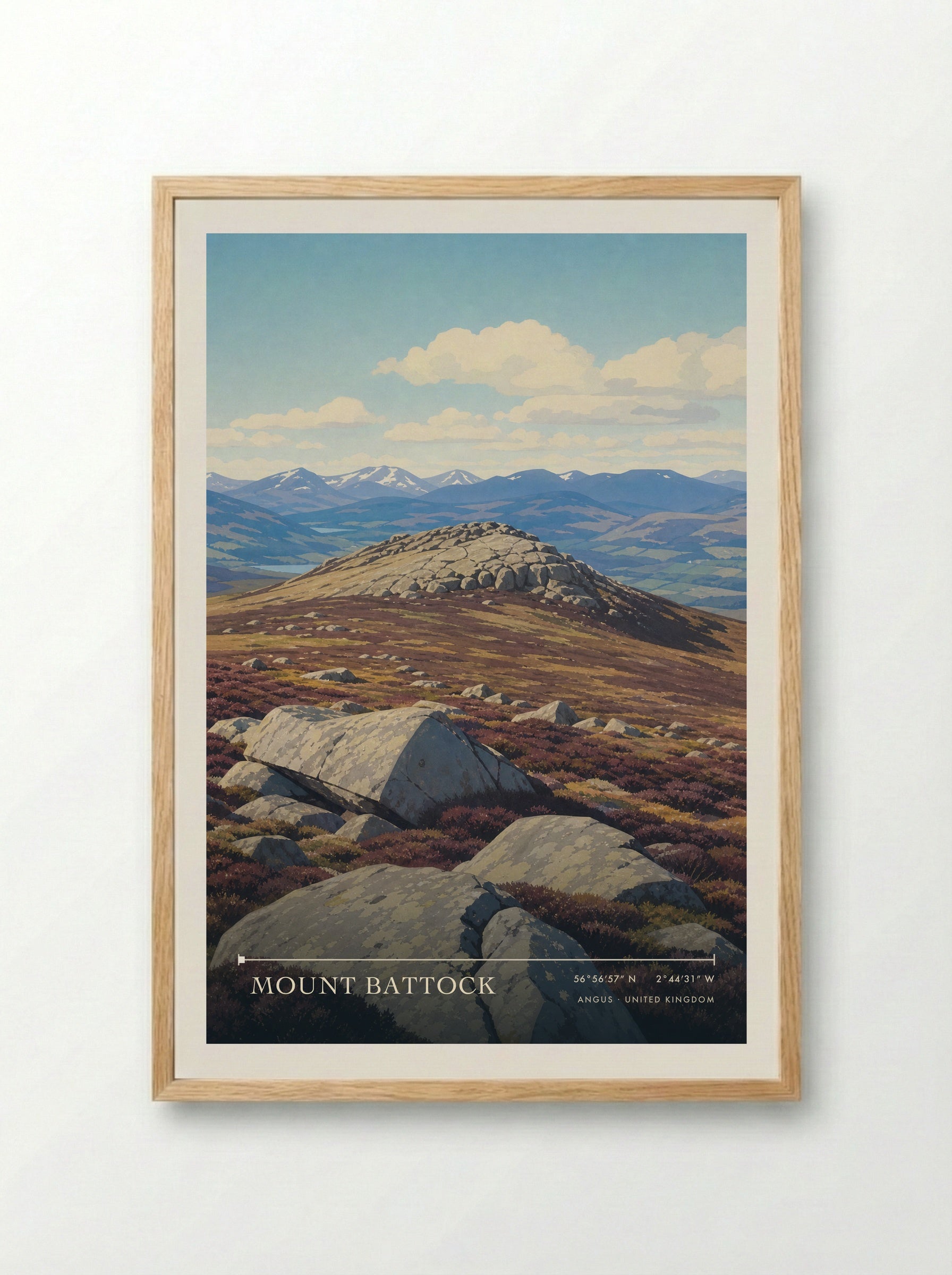 Mount Battock Angus United Kingdom Travel Poster - Framed Print Wood