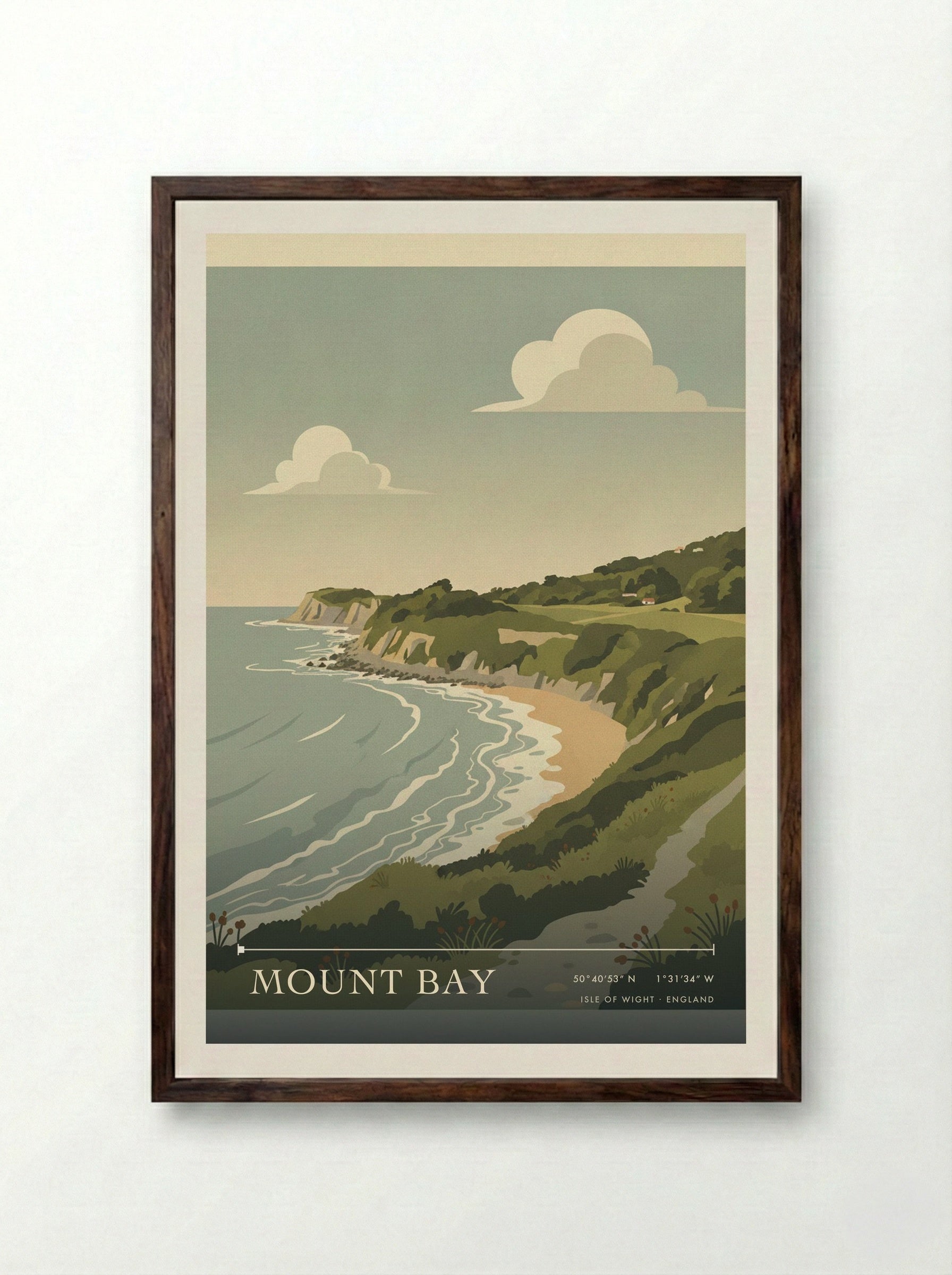 Mount Bay Isle of Wight England Travel Poster - Framed Print Dark Wood