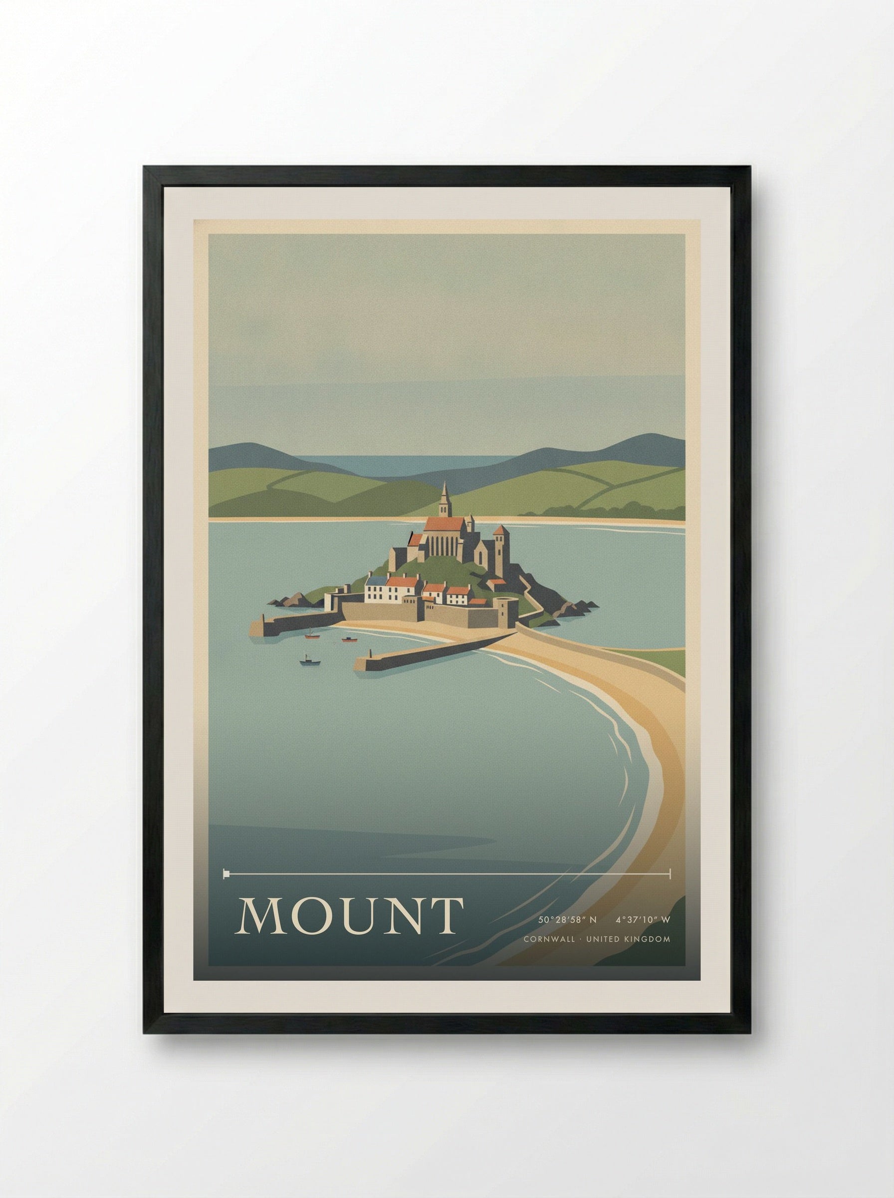 Mount Cornwall United Kingdom Travel Poster - Framed Print Black