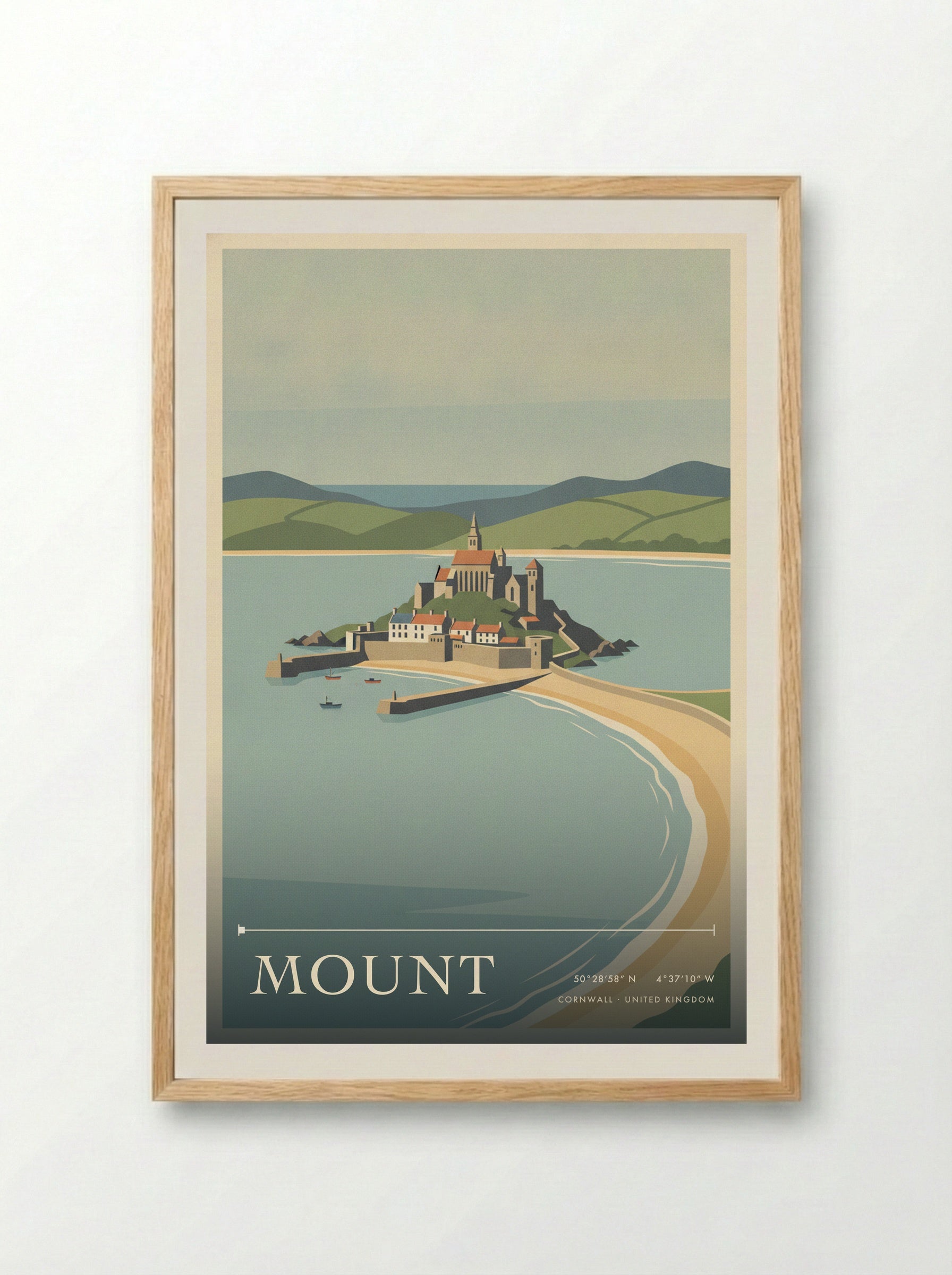 Mount Cornwall United Kingdom Travel Poster - Framed Print Wood