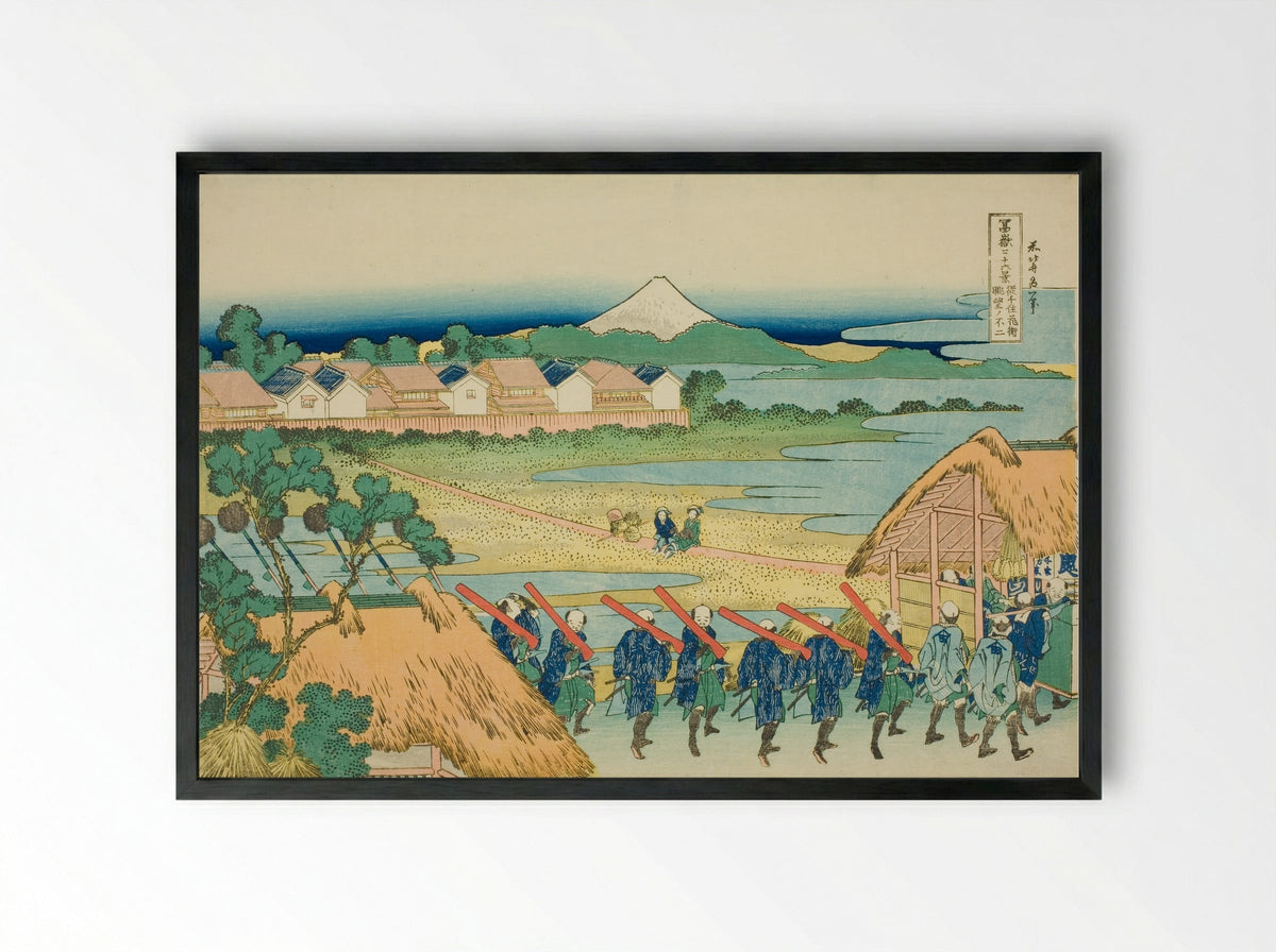 Mount Fuji Seen from the Senju Pleasure Quarter - Katsushika Hokusai - Framed Print Black