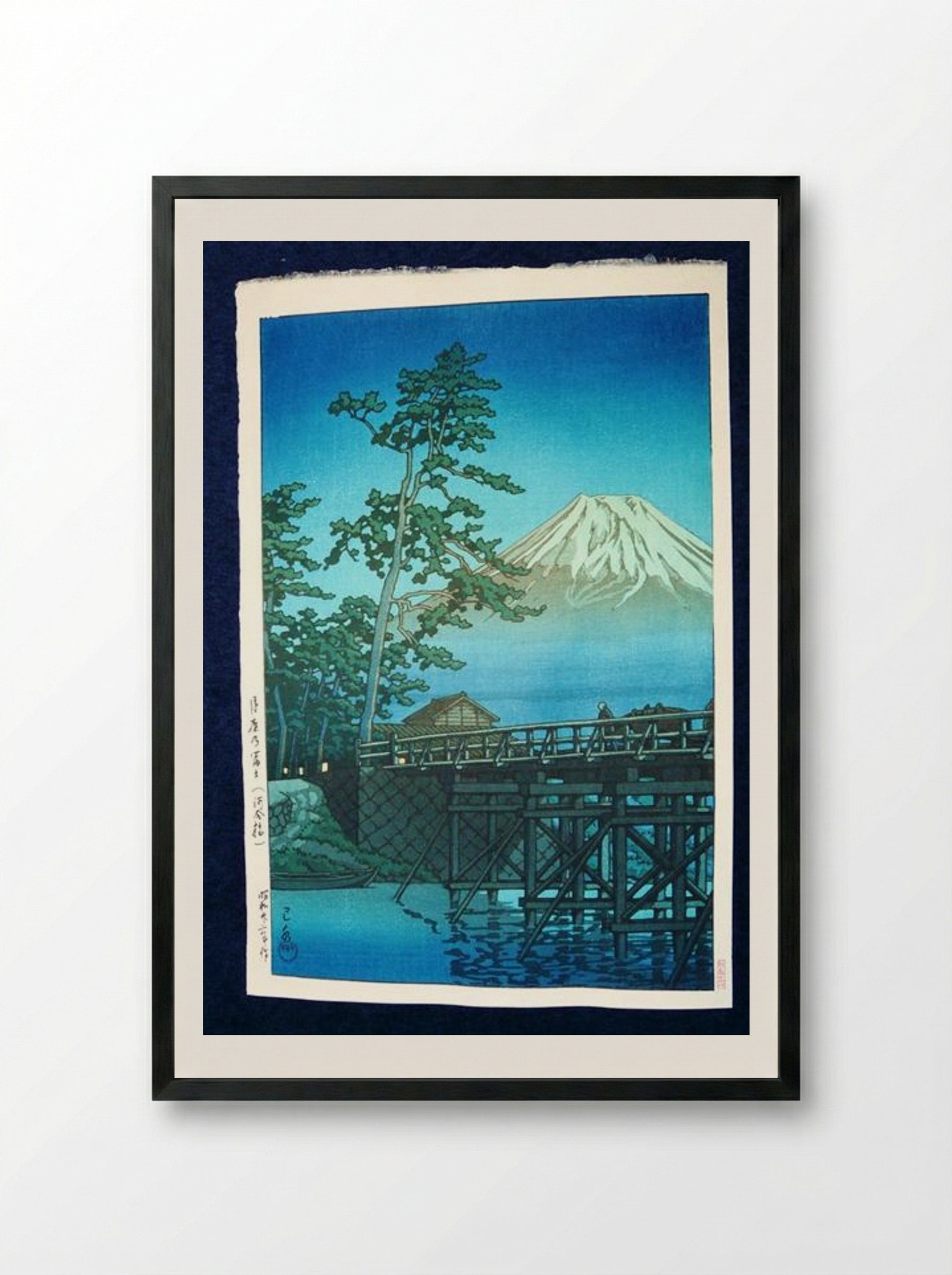 Mount Fuji by Moonlight, Kawai Bashi - Hasui Kawase - Framed Print Black