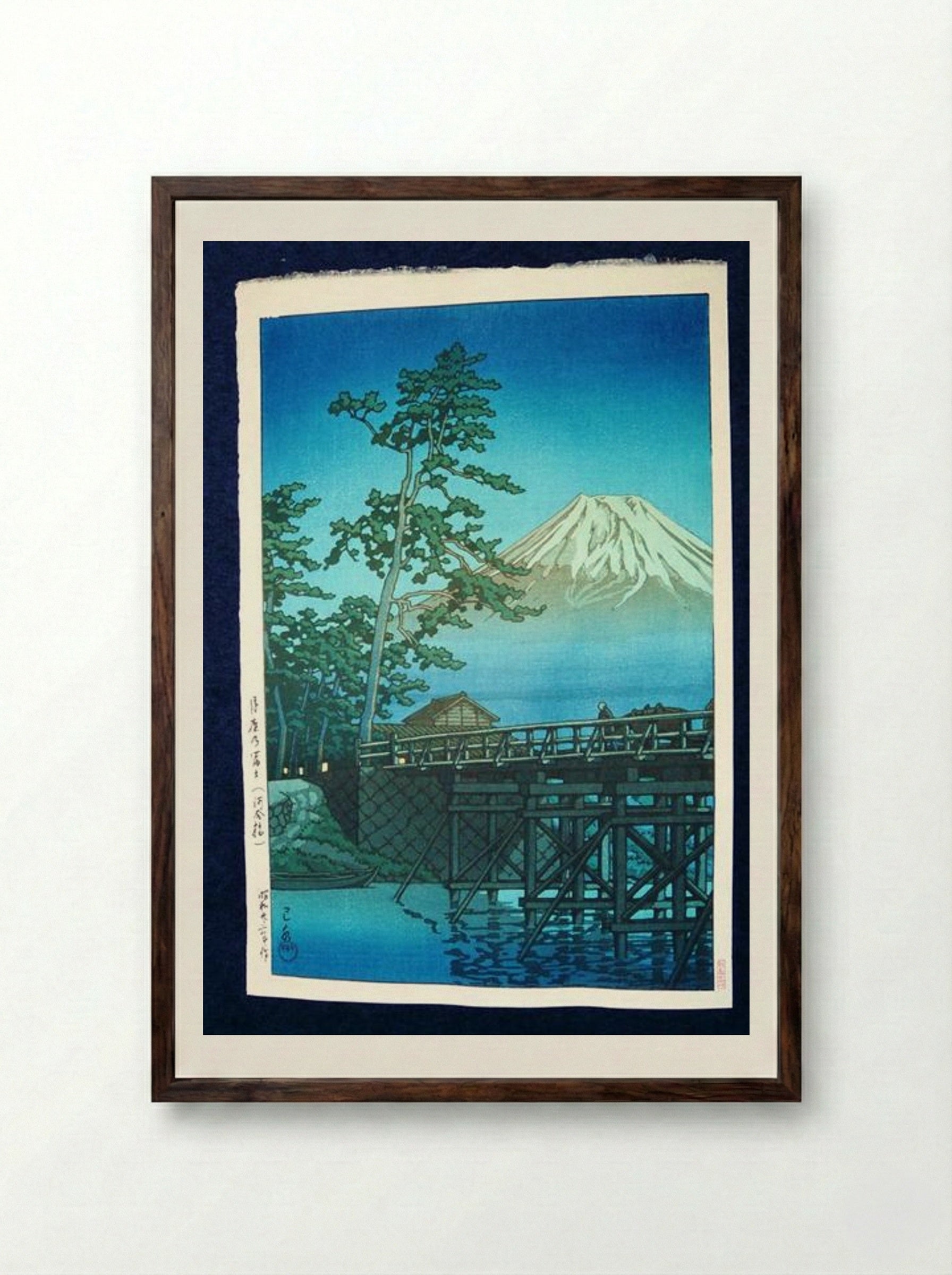 Mount Fuji by Moonlight, Kawai Bashi - Hasui Kawase - Framed Print Dark Wood