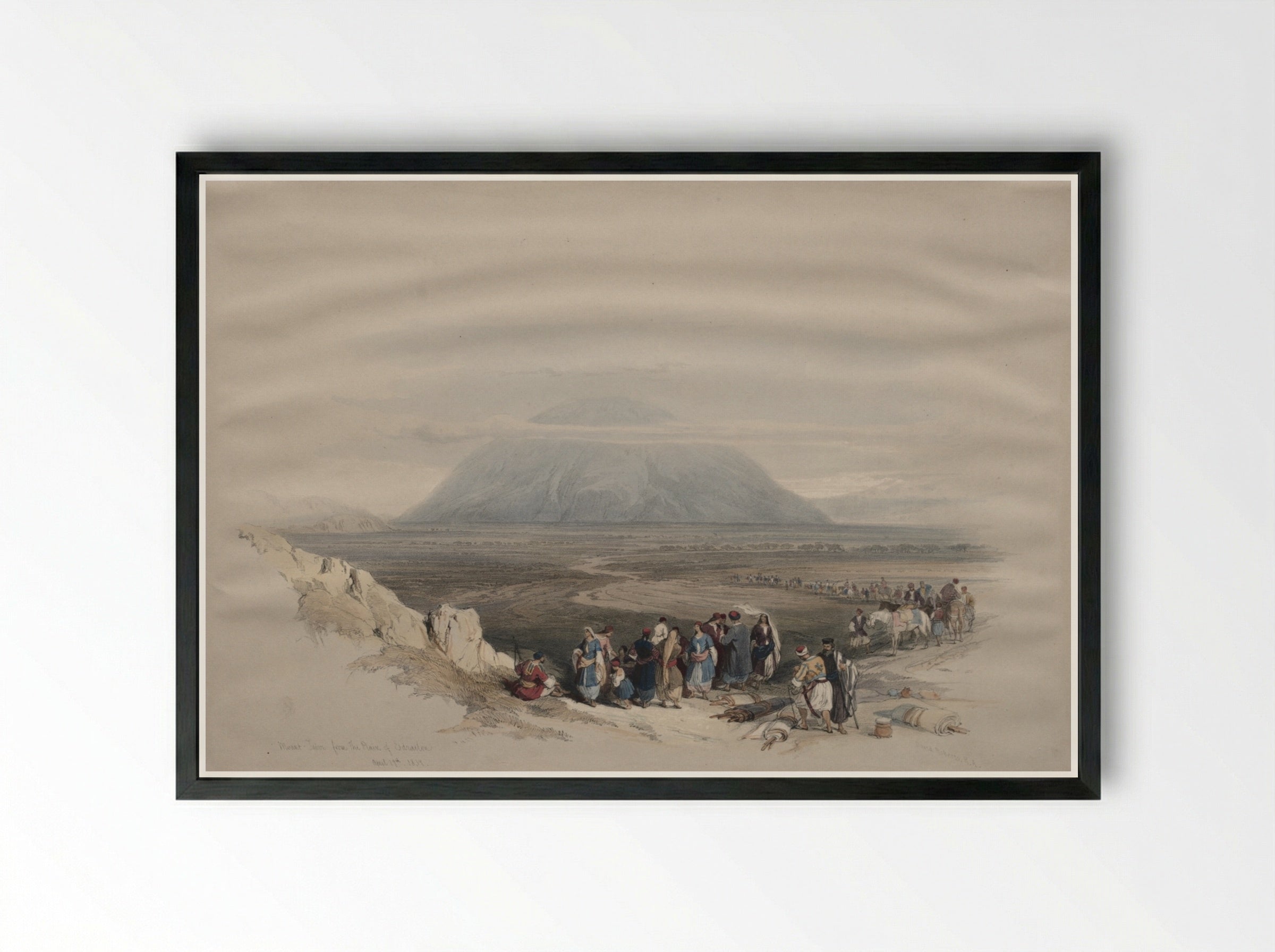 Mount Tabor from the Plain of Esdraelon - David Roberts - Framed Print Black