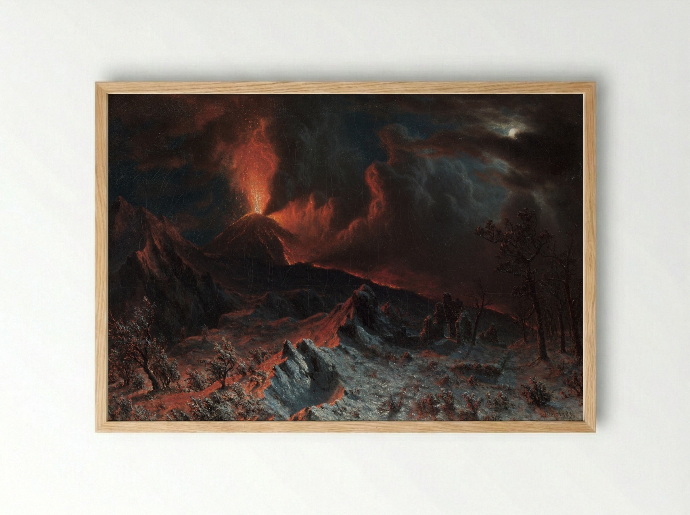 Mount Vesuvius at Midnight - Albert Bierstadt - Framed Print Wood