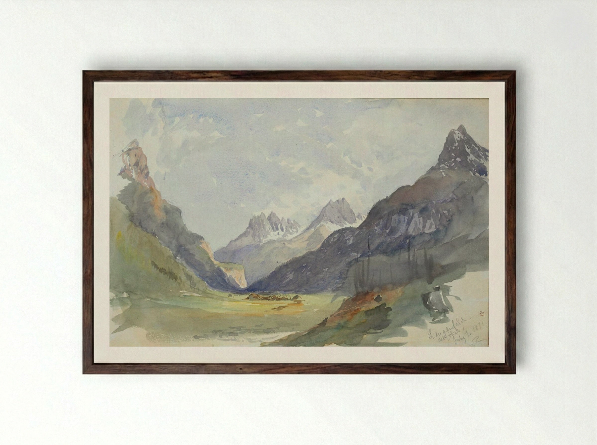 Mountain Landscape, Längenfeld, Oetzthal - John Singer Sargent - Framed Print Dark Wood