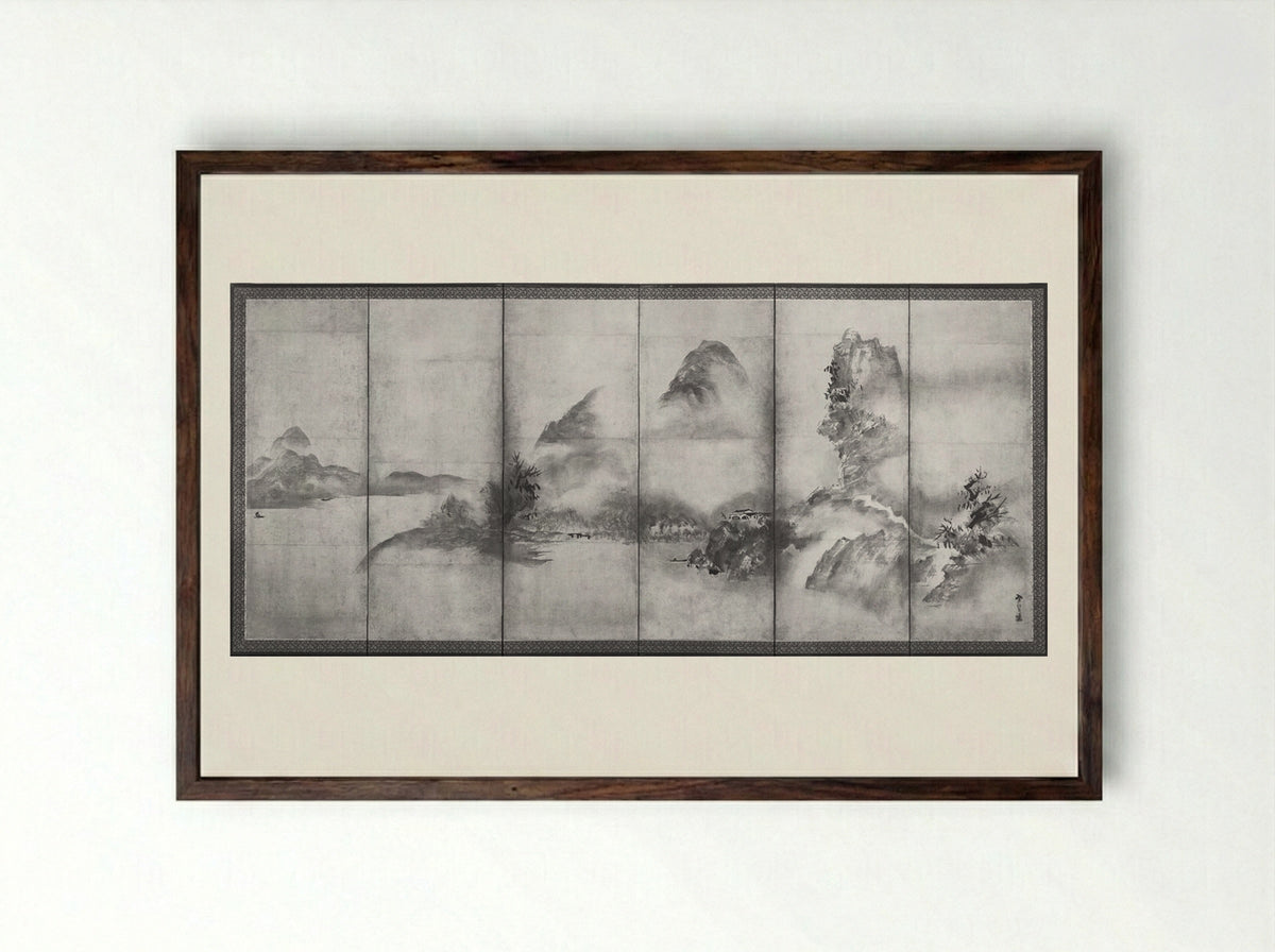 Mountain Landscape, River Landscape - Shūgetsu Tōkan - Framed Print Dark Wood