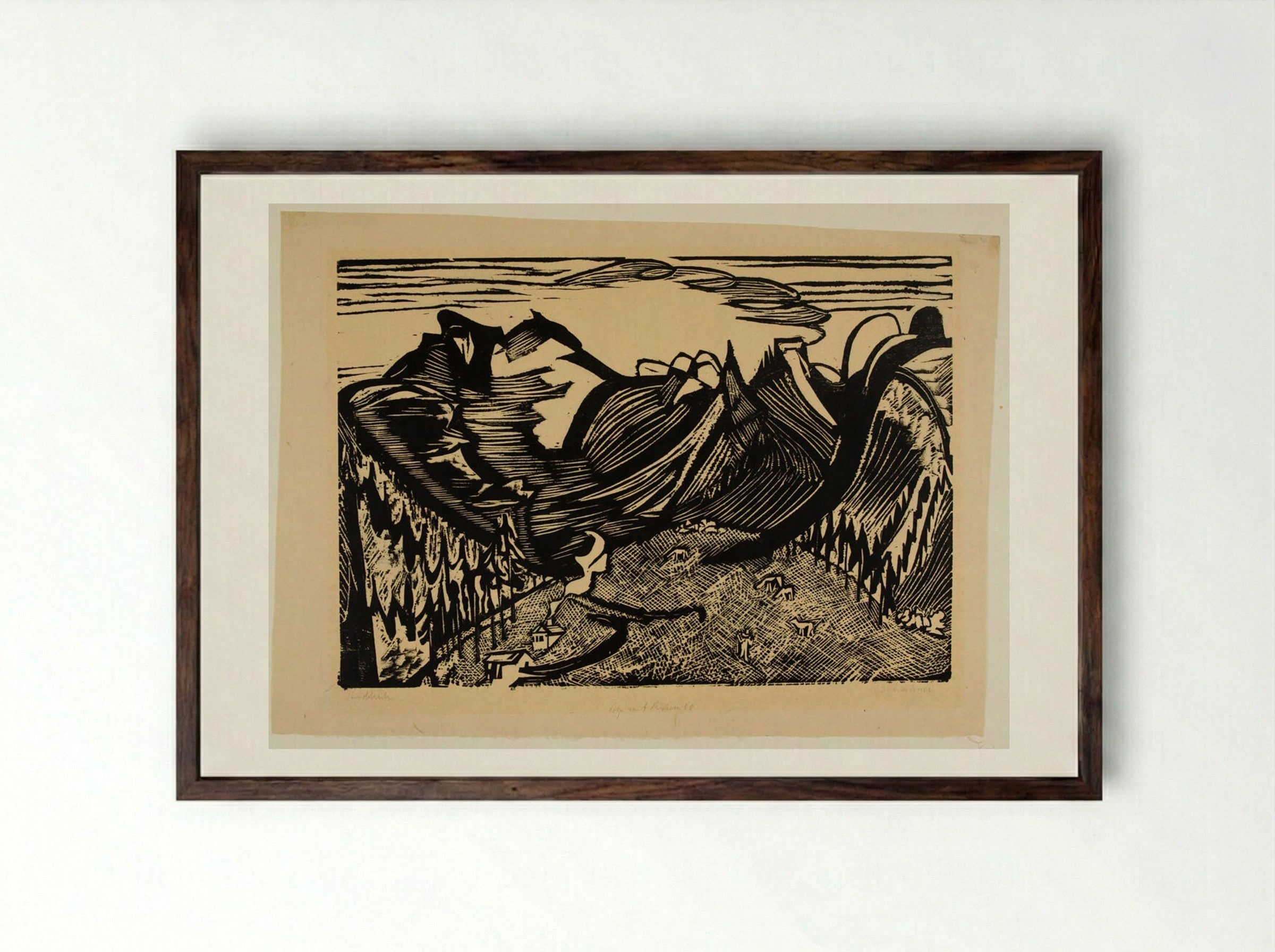 Mountain Landscape with Cows - Ernst Ludwig Kirchner - Framed Print Dark Wood