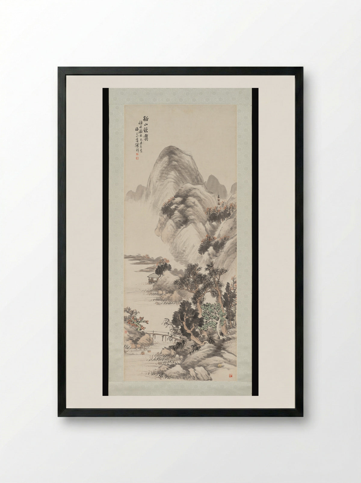 Mountain Landscape with Pavilion - Xu Xiang - Framed Print Black