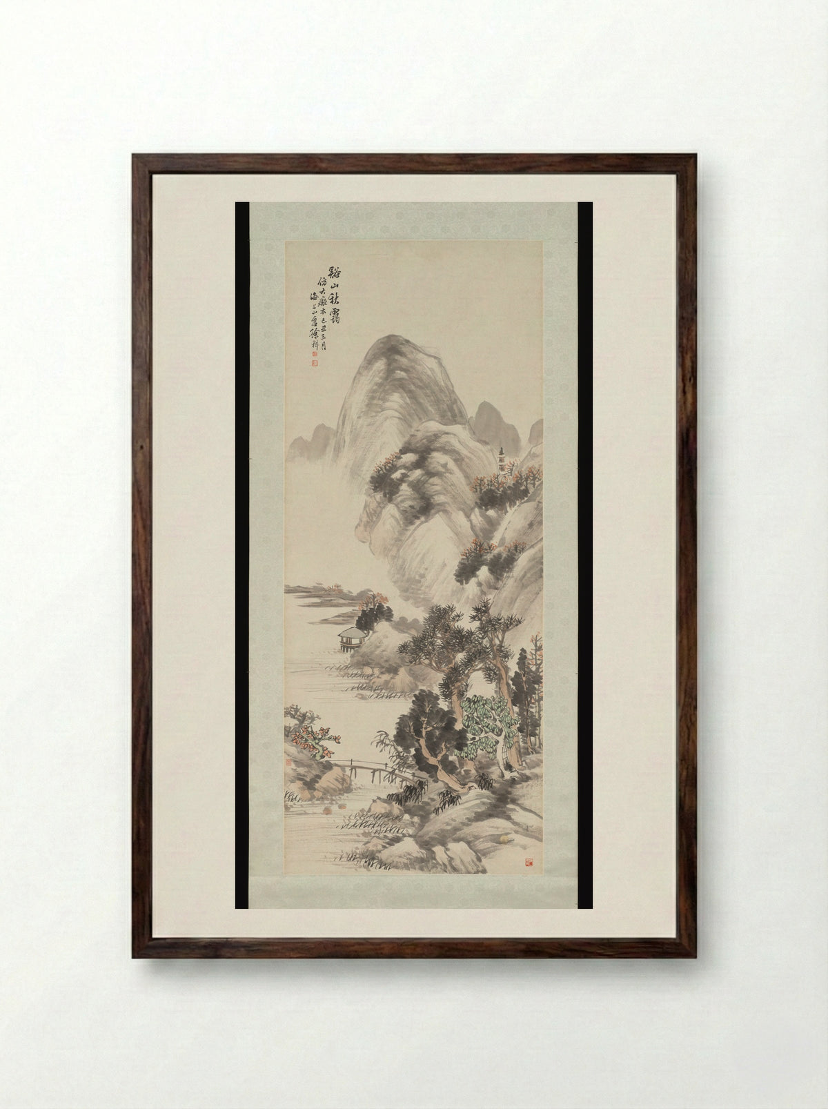 Mountain Landscape with Pavilion - Xu Xiang - Framed Print Dark Wood