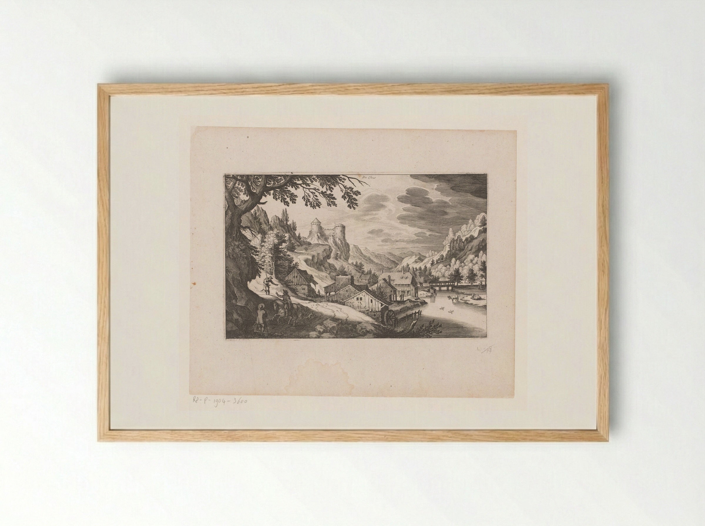 Mountain Landscape with River, Village and Castle - Matthäus Merian the Elder - Framed Print Wood