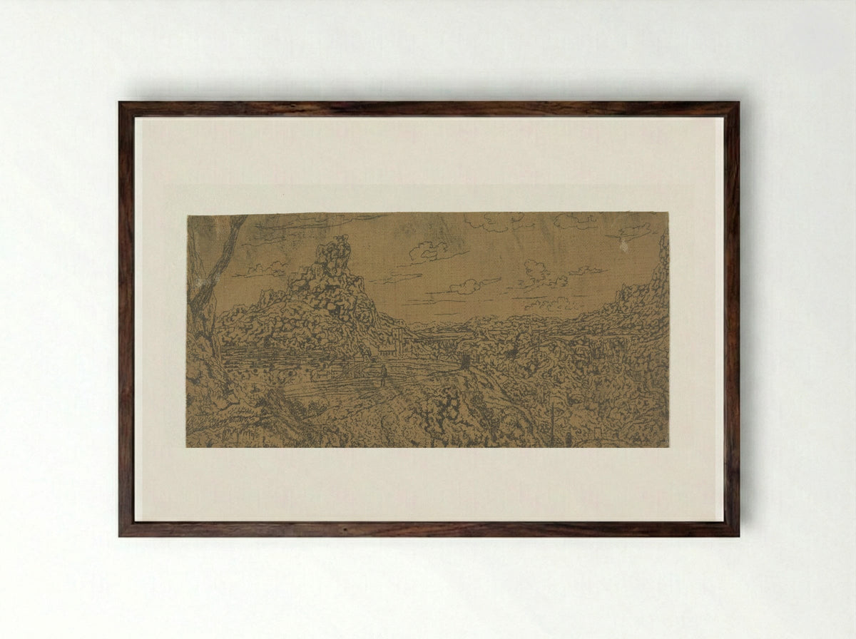 Mountain Landscape with a Crest, First Version - Hercules Segers - Framed Print Dark Wood