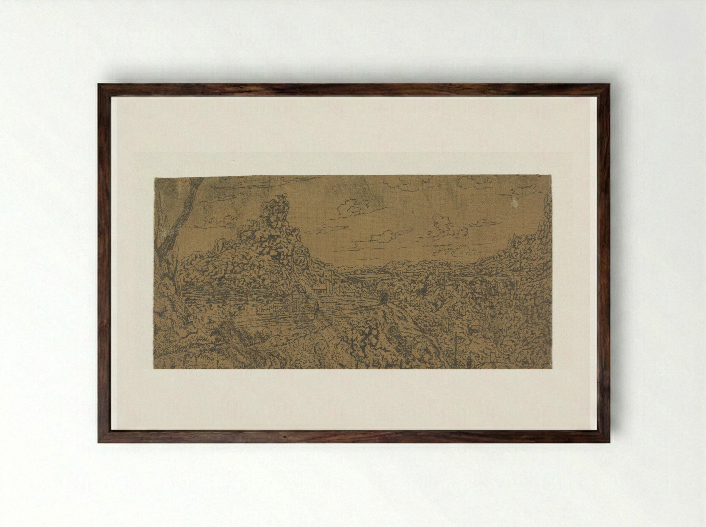 Mountain Landscape with a Crest, First Version - Hercules Segers - Framed Print Dark Wood