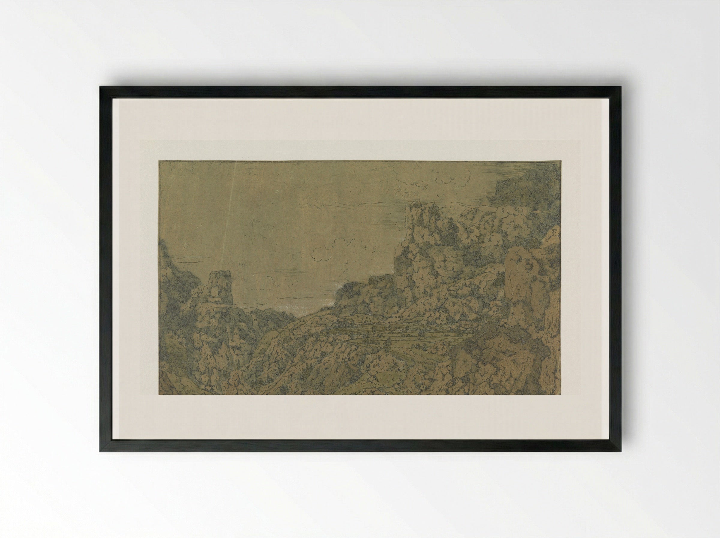 Mountain Landscape with a Plateau - Hercules Segers - Framed Print Black
