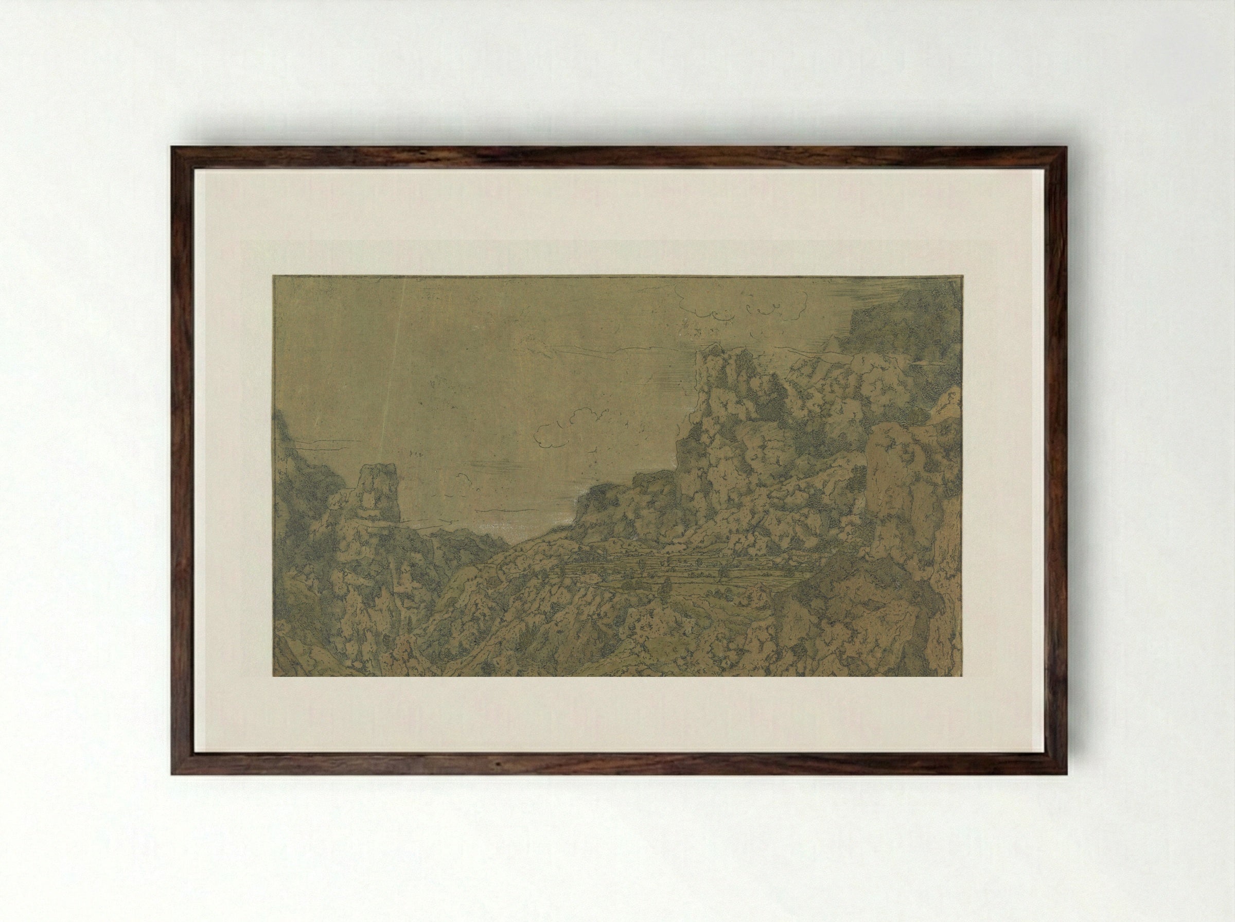 Mountain Landscape with a Plateau - Hercules Segers - Framed Print Dark Wood