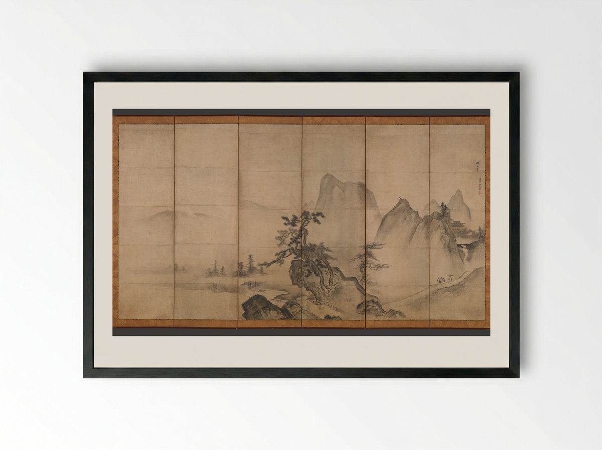 Mountain Landscape - Tenshō Shūbun - Framed Print Black