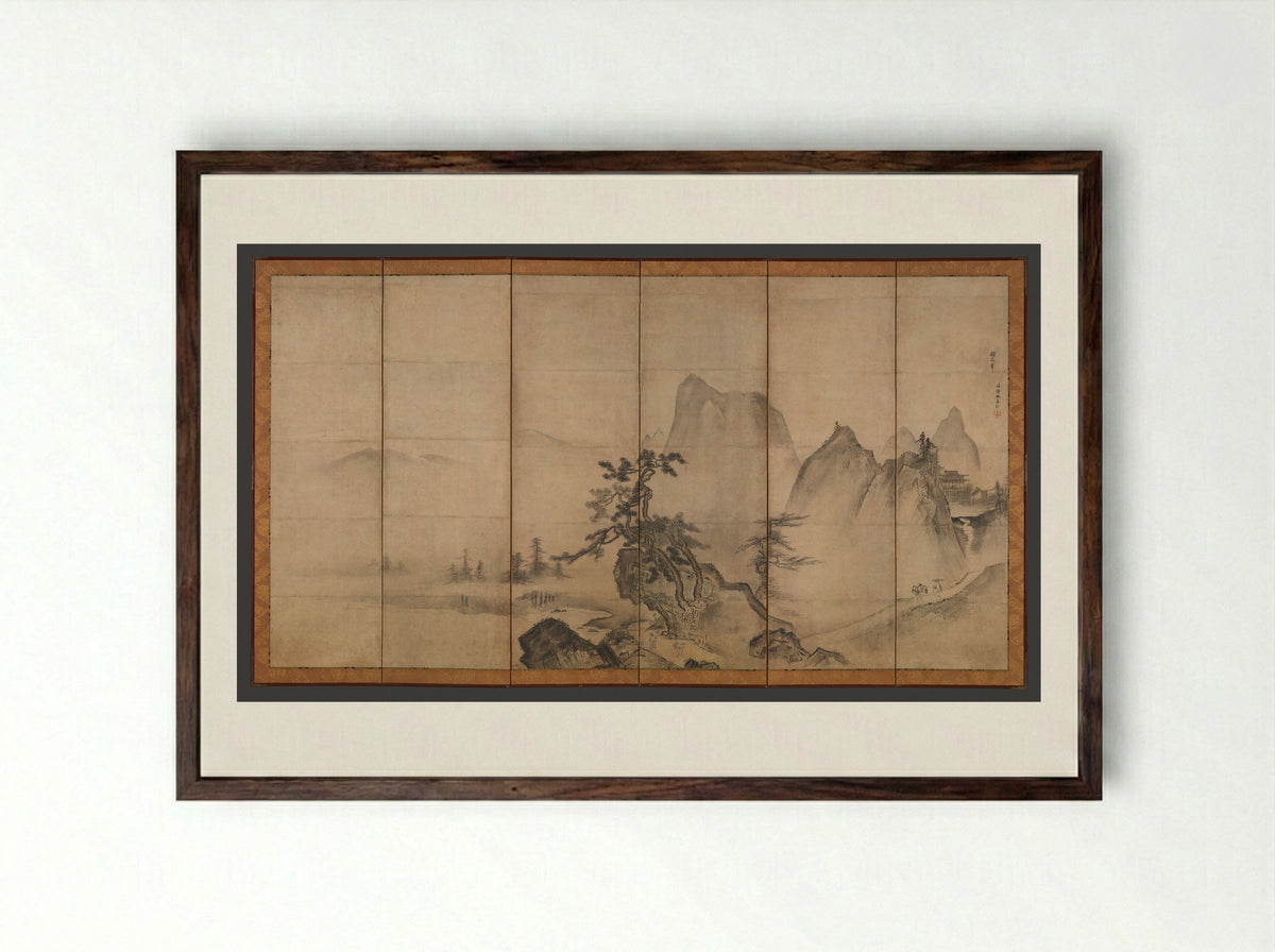 Mountain Landscape - Tenshō Shūbun - Framed Print Dark Wood