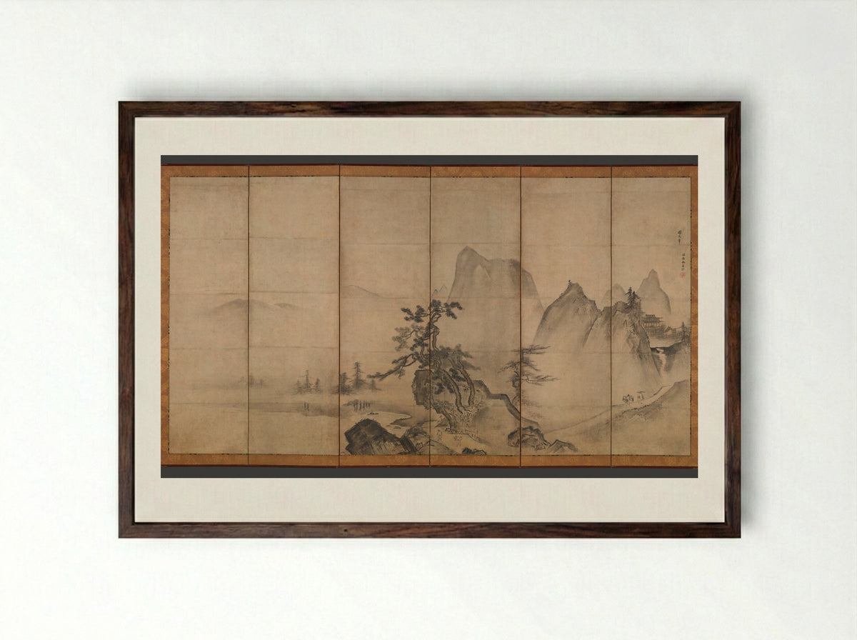 Mountain Landscape - Tenshō Shūbun - Framed Print Dark Wood