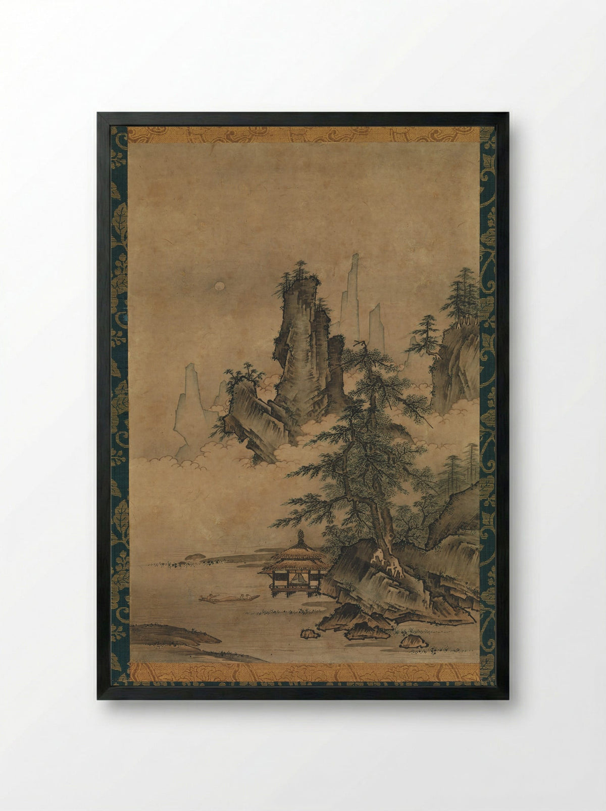 Mountain Pavilion in Mist - Maejima Sōyū - Framed Print Black
