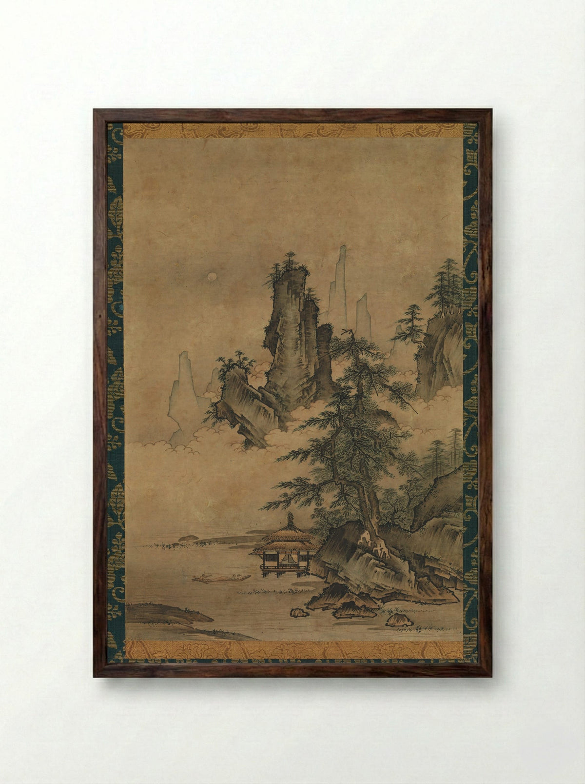 Mountain Pavilion in Mist - Maejima Sōyū - Framed Print Dark Wood