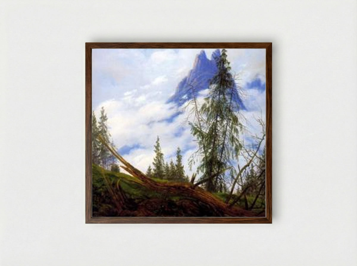 Mountain Peak with Drifting Clouds - Caspar David Friedrich - Framed Print Dark Wood