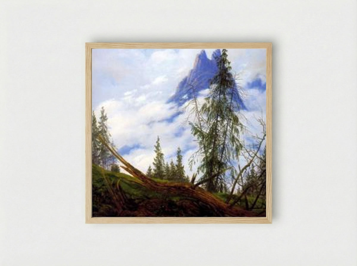 Mountain Peak with Drifting Clouds - Caspar David Friedrich - Framed Print Wood