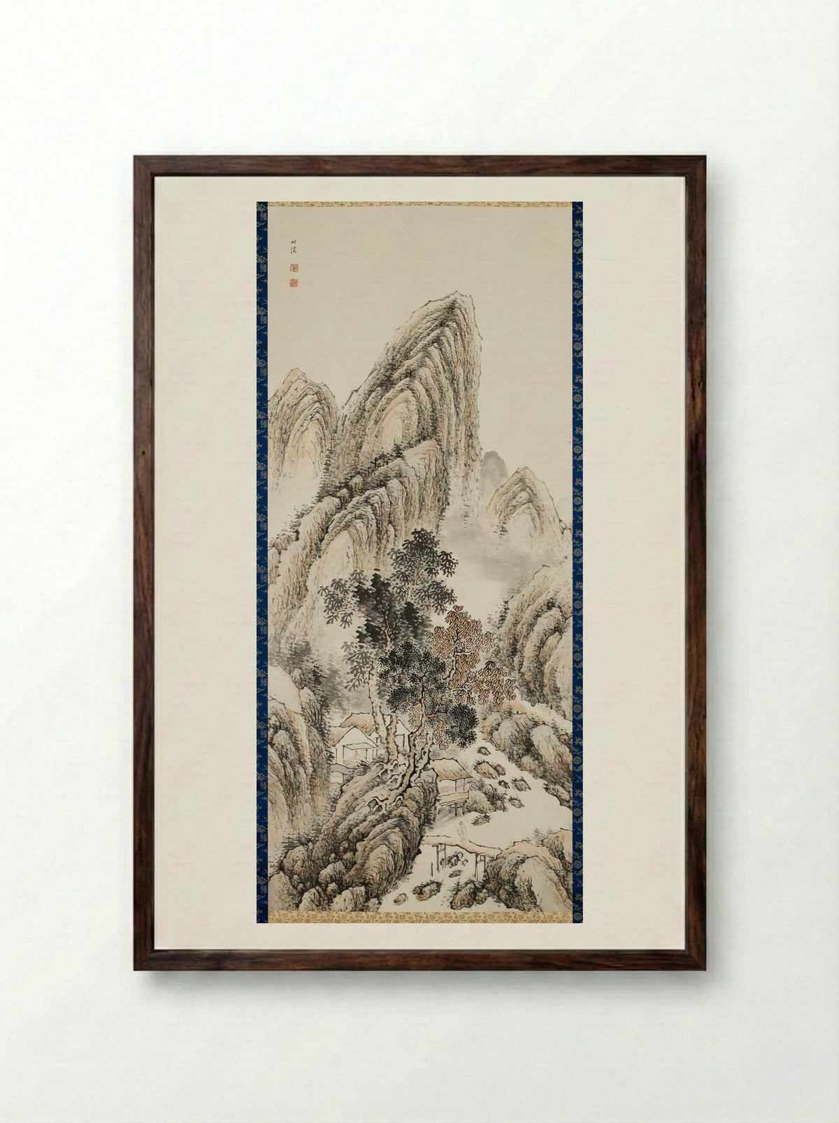 Mountain Retreat in Mist - Nakabayashi Chikkei - Framed Print Dark Wood