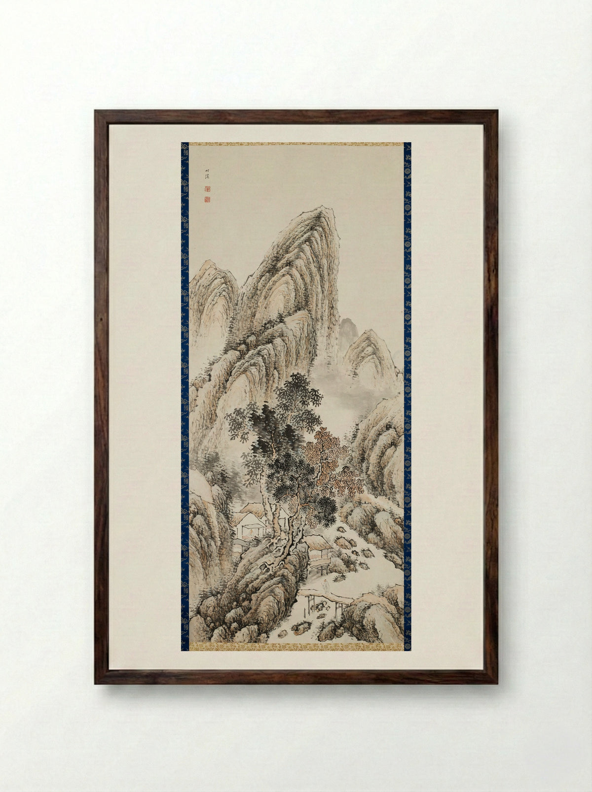 Mountain Retreat in Mist - Nakabayashi Chikkei - Framed Print Dark Wood