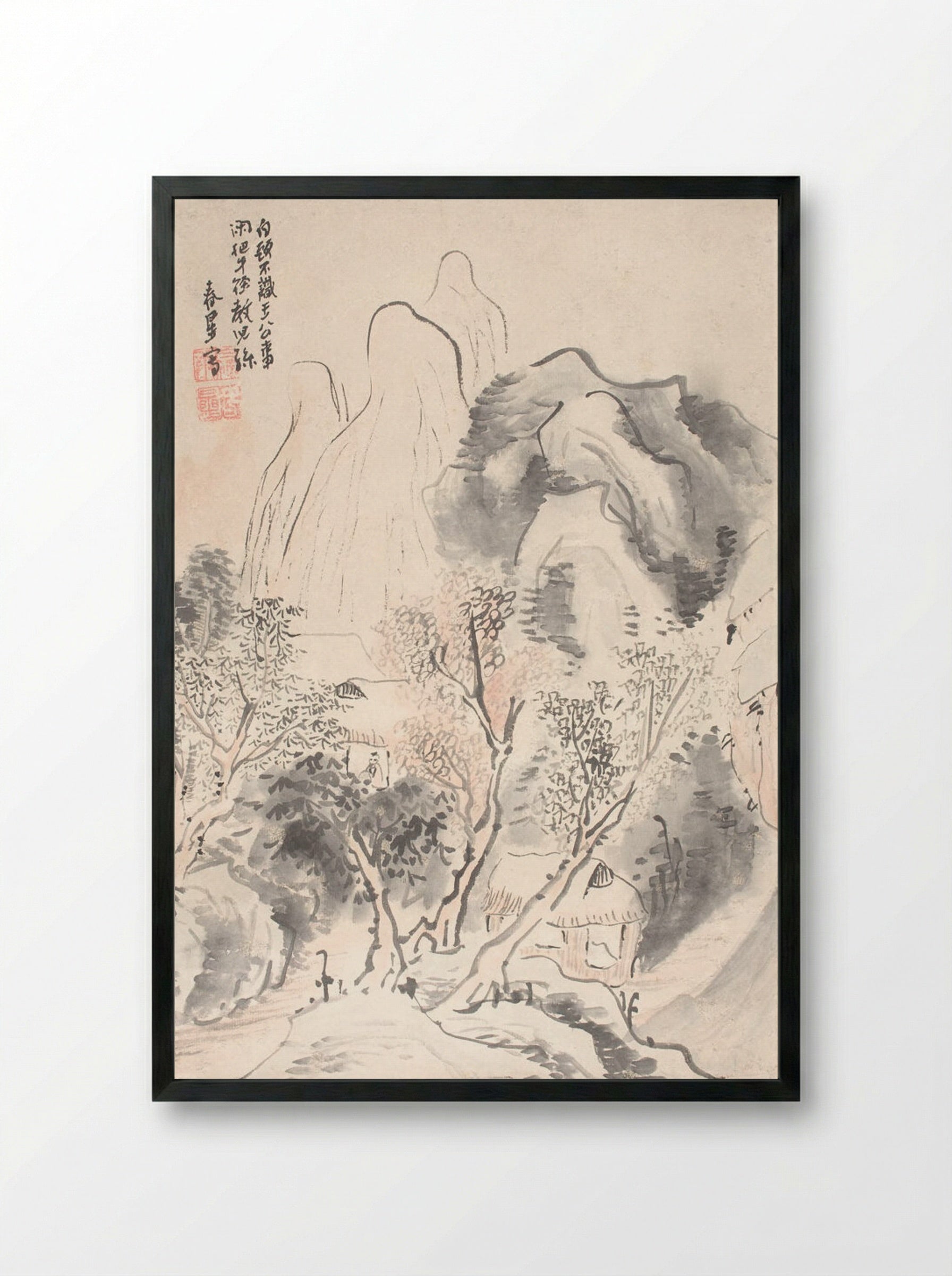 Mountain Retreat - Yosa Buson - Framed Print Black
