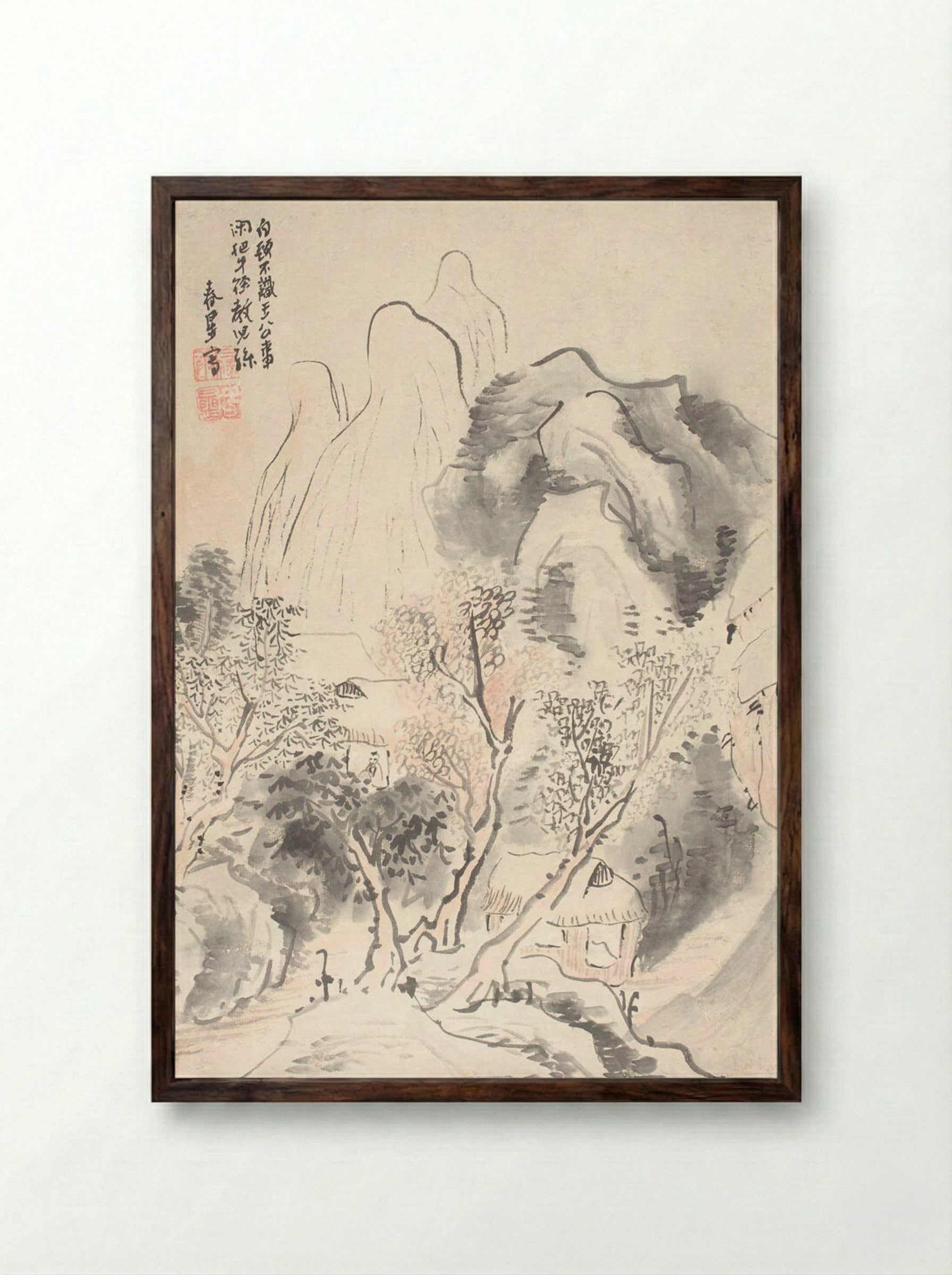Mountain Retreat - Yosa Buson - Framed Print Dark Wood
