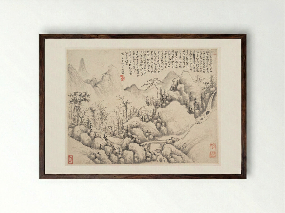 Mountain Retreat - Shi Lin - Framed Print Dark Wood