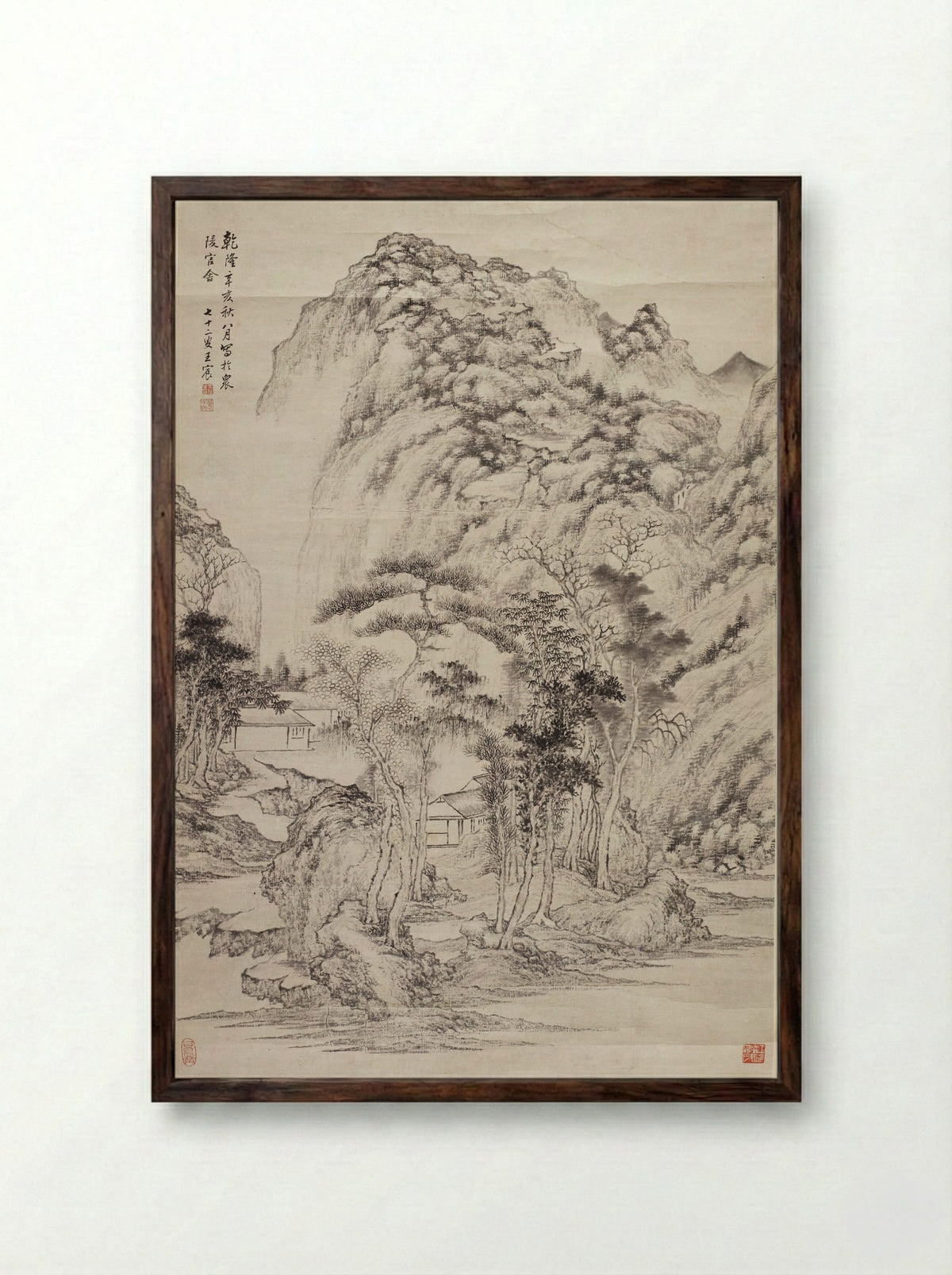 Mountain Retreat - Wang Chen - Framed Print Dark Wood