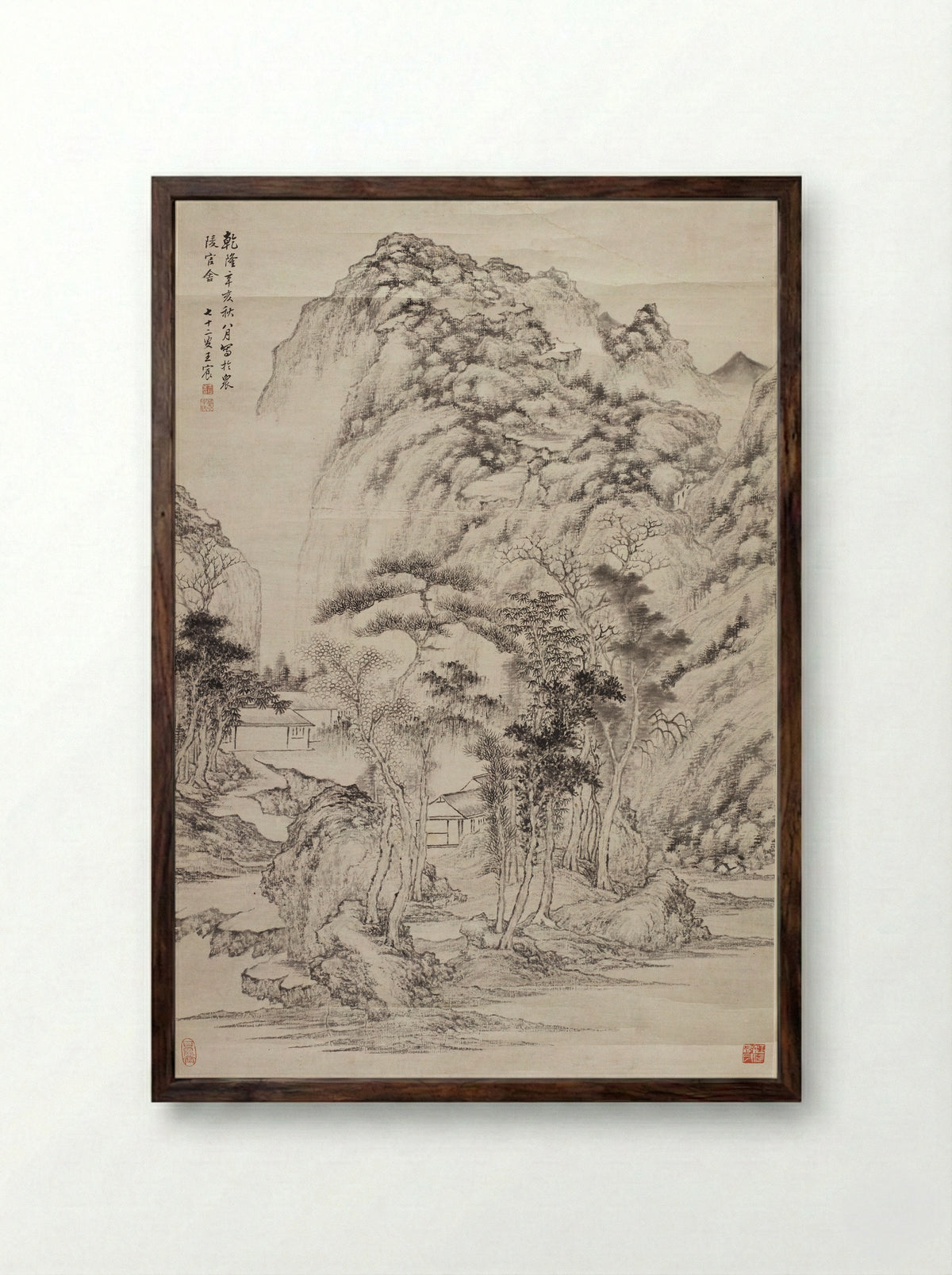 Mountain Retreat - Wang Chen - Framed Print Dark Wood